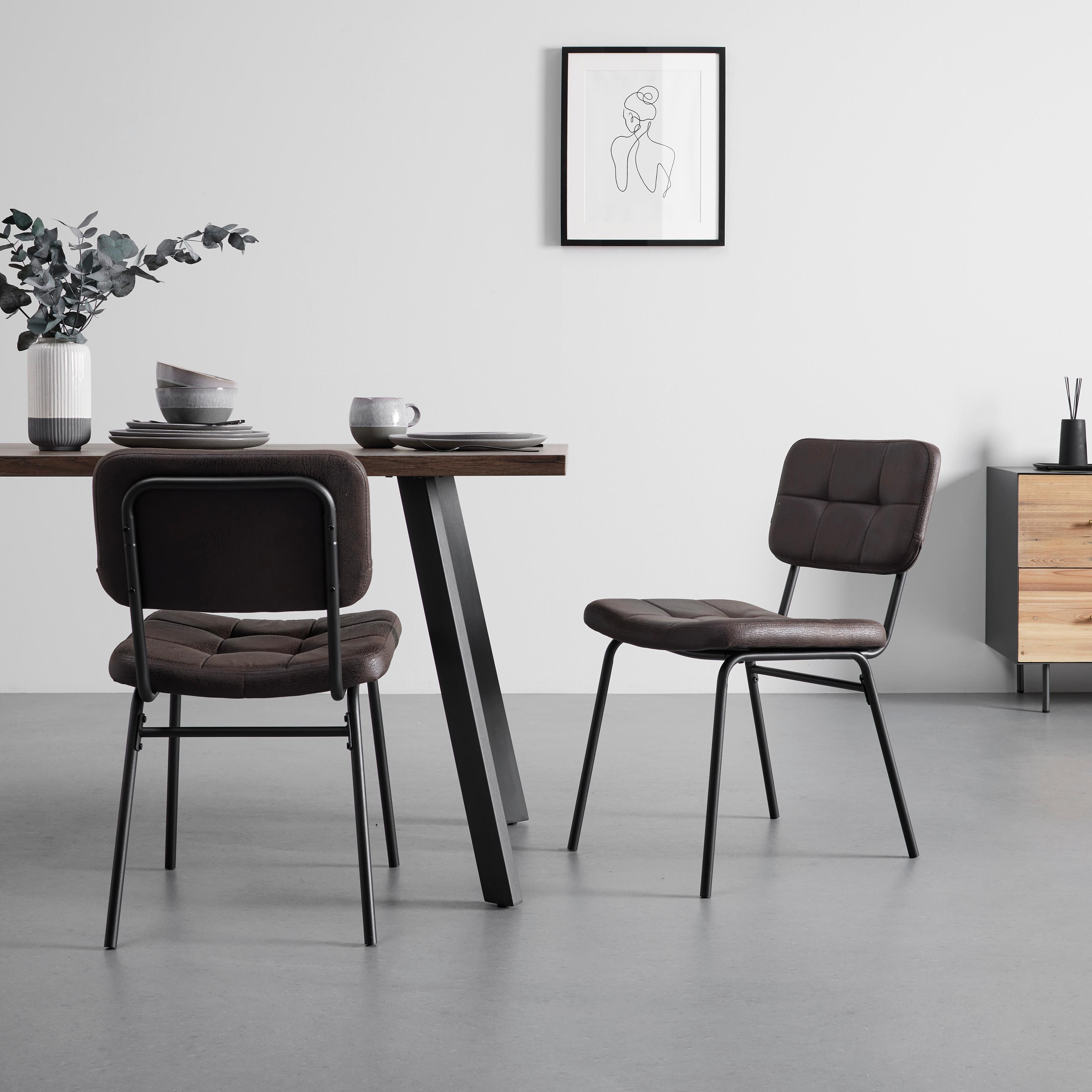 Stuhl 2er-Set Valentin Taupe gepolstert - Taupe/Schwarz, MODERN, Textil/Metall (44/80/59cm) - Bessagi Home