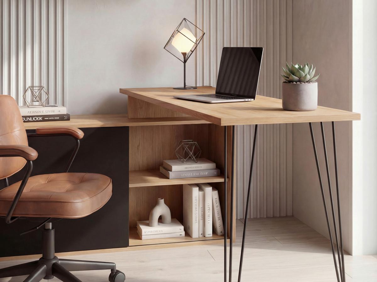 Masă De Birou Pe Colț Wl7.631 - maro/negru, Design, metal/material pe bază de lemn (130/110/74,5cm) - Livetastic