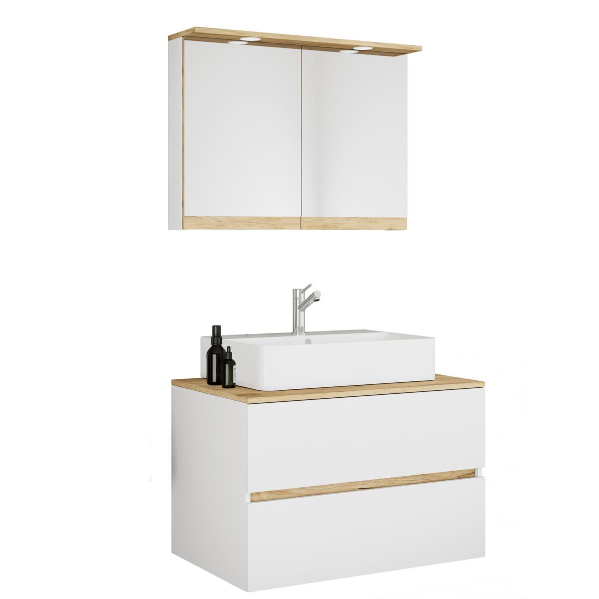 Badezimmer Cosila - Honigeiche/Weiss, Trend, Keramik/Holzwerkstoff (80cm) - MID.YOU
