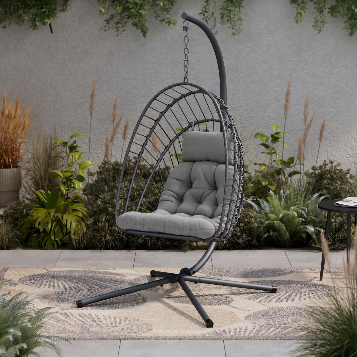 FOTEL WISZĄCY MILANO - szary, Modern, metal/tkanina (126/195/104cm) - Ambia Garden