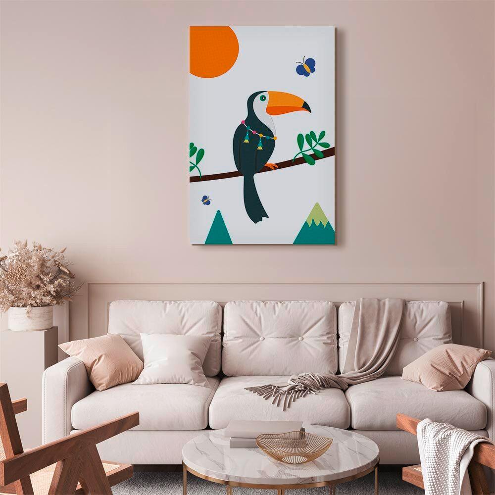Slika Na Platnu Toucan And Butterflies - črna/bela, Basics, tekstil/les (60/90/1.2cm) - artgeist