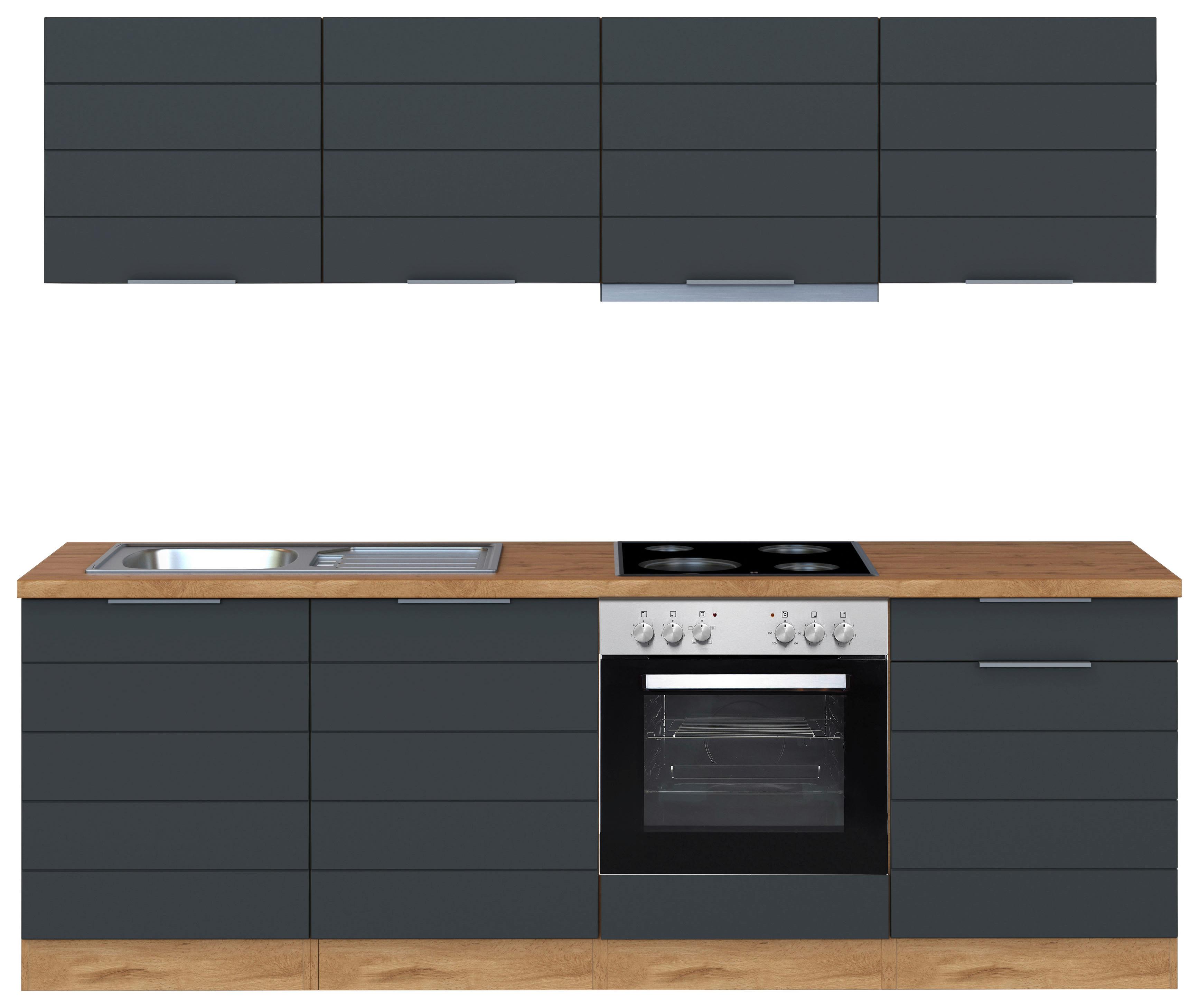 Küchenblock in Geräten ca. 240 cm Grau/Eiche - Eiche Wotan/Grau, Design, Holzwerkstoff/Metall (240cm) - Held
