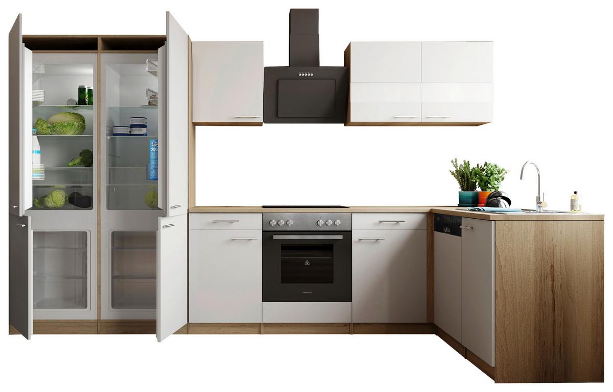 Eckküche Merle m. Geräten ca. 340x172cm Weiß - Edelstahlfarben/Eichefarben, Trend, Holzwerkstoff/Metall (340/172cm) - Respekta
