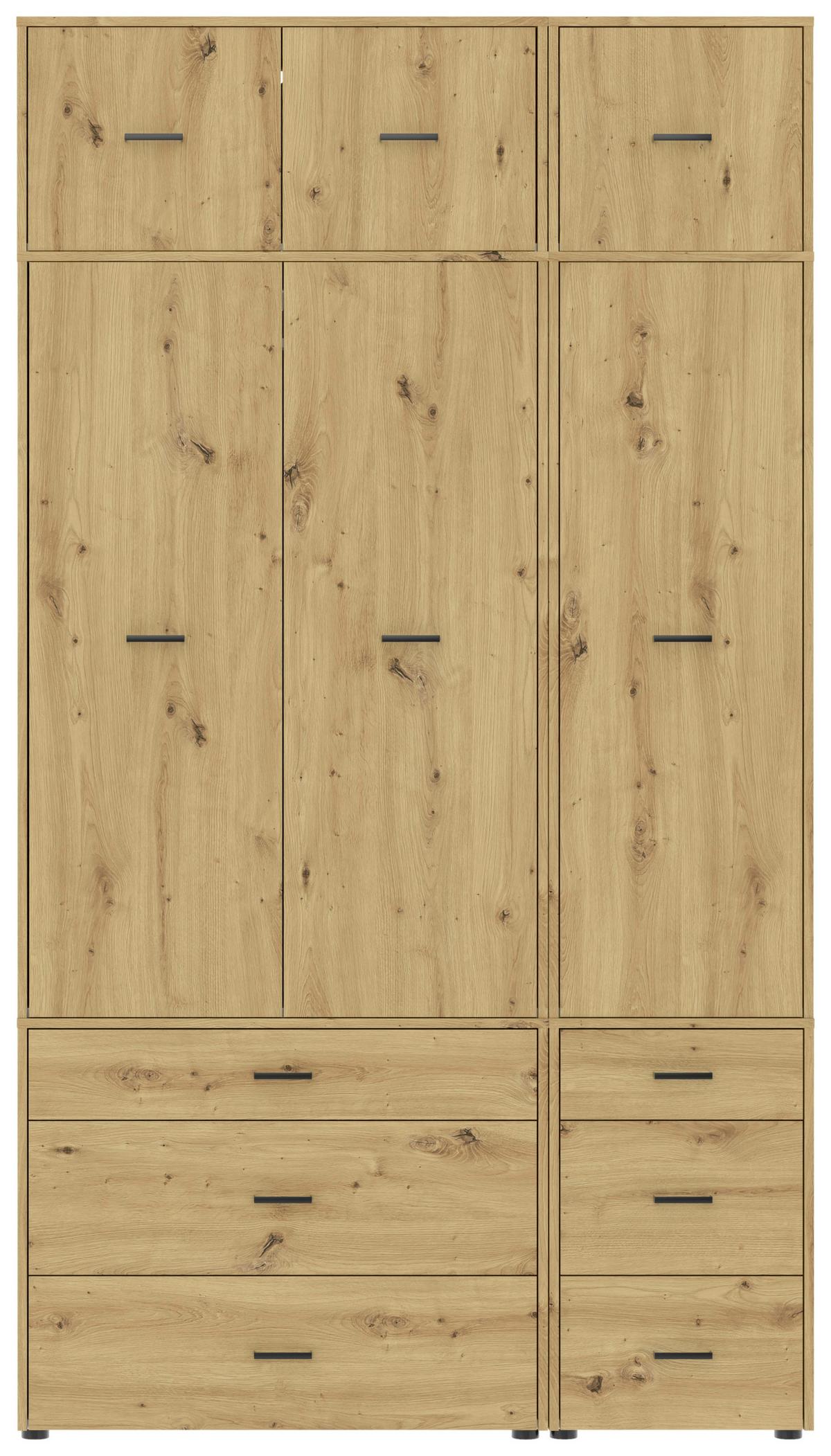 Kleiderschrank Kivo Eiche Artisan - Schwarz/Eiche Artisan, Basics, Holzwerkstoff/Kunststoff (135/239,40/52,1cm) - Based