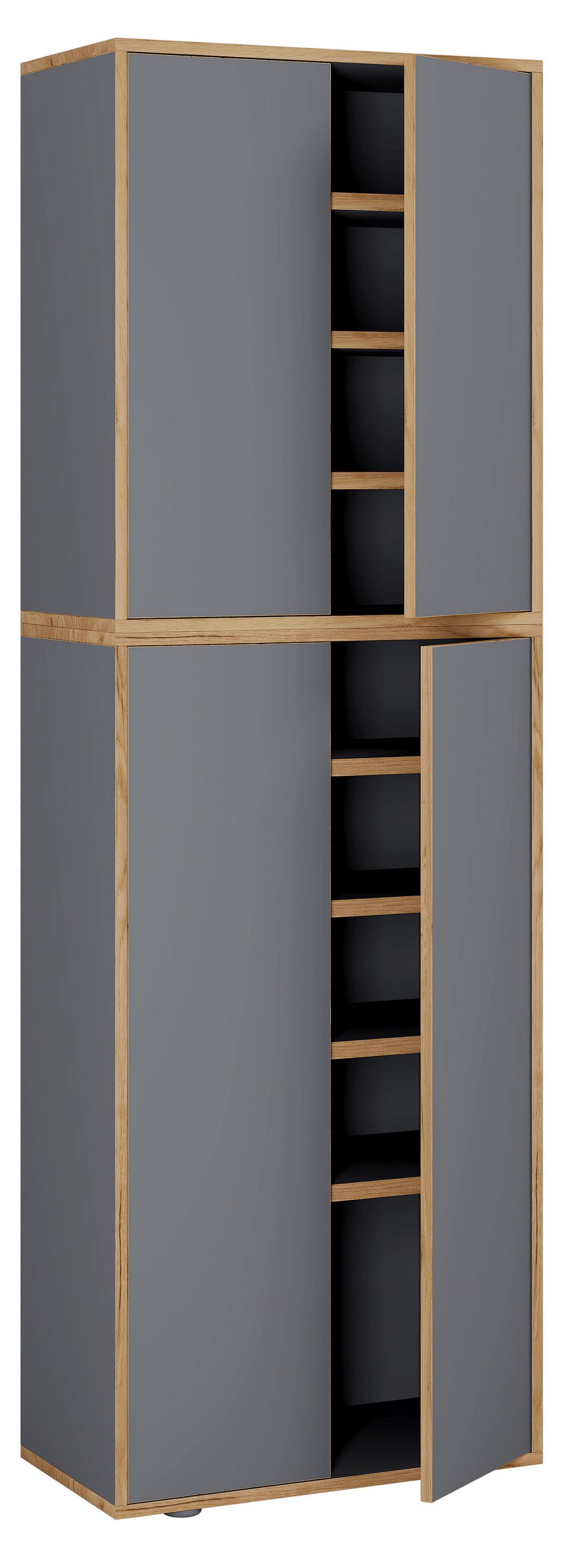 Omara Za Čevlje Salia, Antracit, Barva Hrasta - črna/medeni hrast, Design, umetna masa/leseni material (60/183/33cm) - MID.YOU