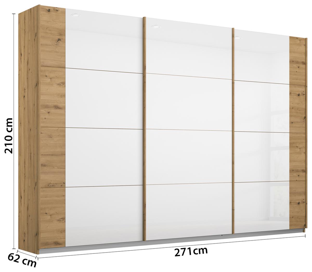 DULAP USI CULISANTE ARTEMIS - alb/stejar Artisan, Modern, sticlă/material pe bază de lemn (271/210/62cm) - Modern Living