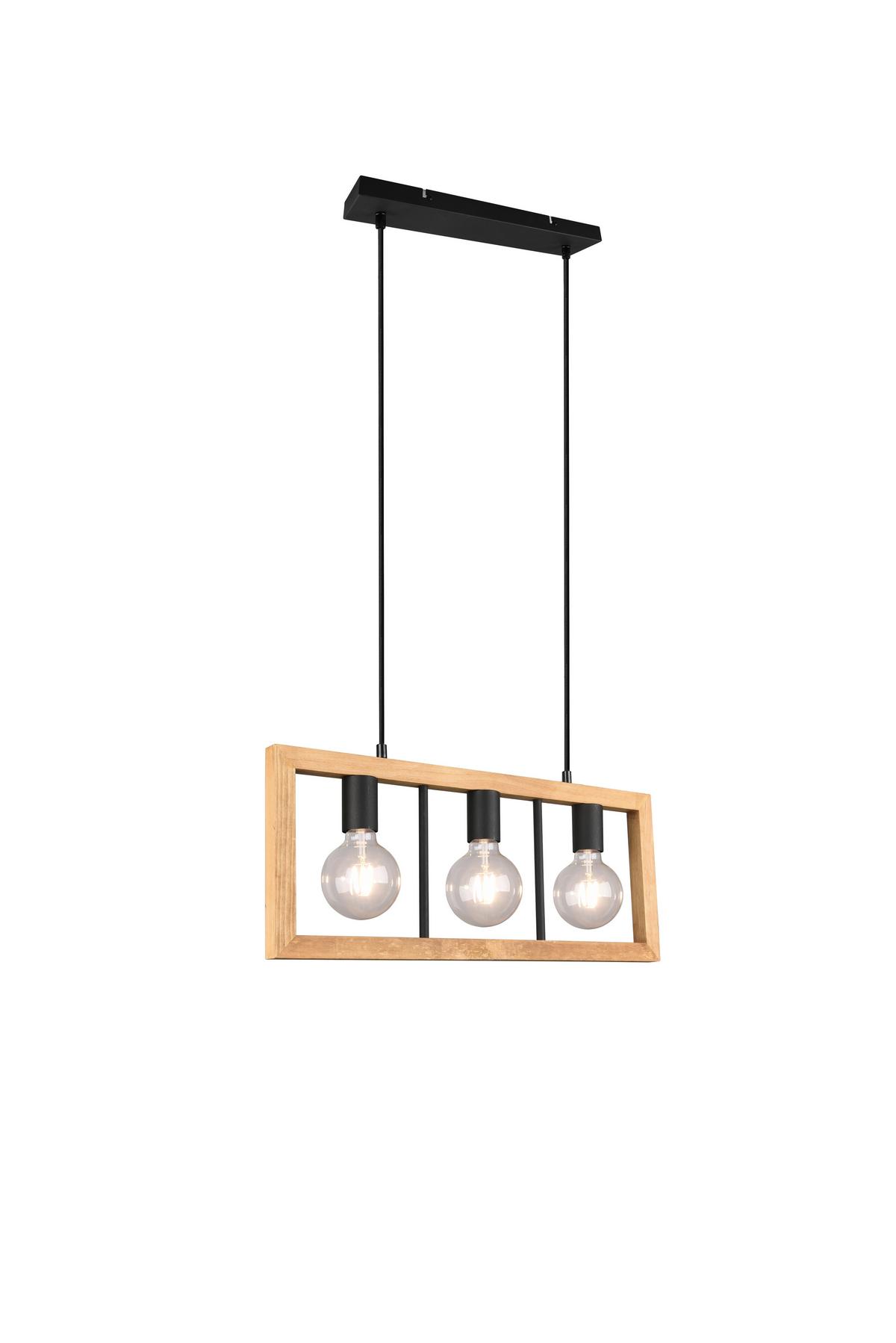 Pendelleuchte Agra Braun/Schwarz max. 10 Watt - Schwarz/Braun, Natur, Holz/Metall (60/150/8,5cm) - Trio Leuchten