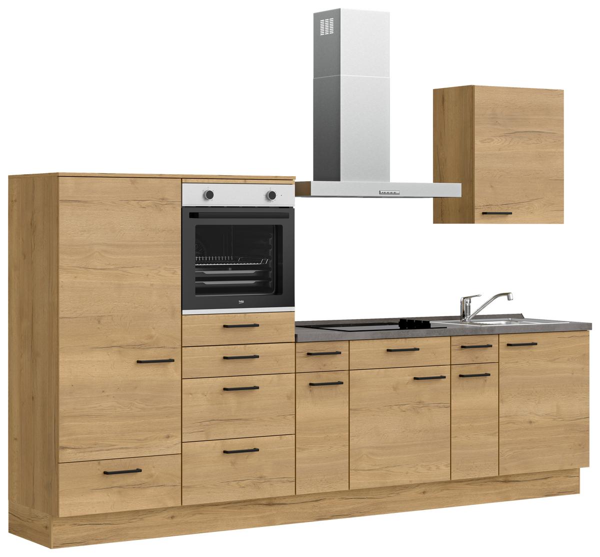 Küchenblock Structura Low m. Geräten Eiche - Schieferfarben/Eichefarben, MODERN, Holzwerkstoff/Metall (300cm) - Nobilia