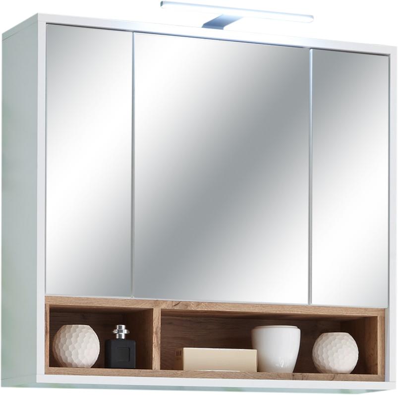 SZAFKA Z LUSTREM MILANO - kolor dębowy/biały, Design, materiał drewnopochodny/szkło (80/72/20cm) - MID.YOU