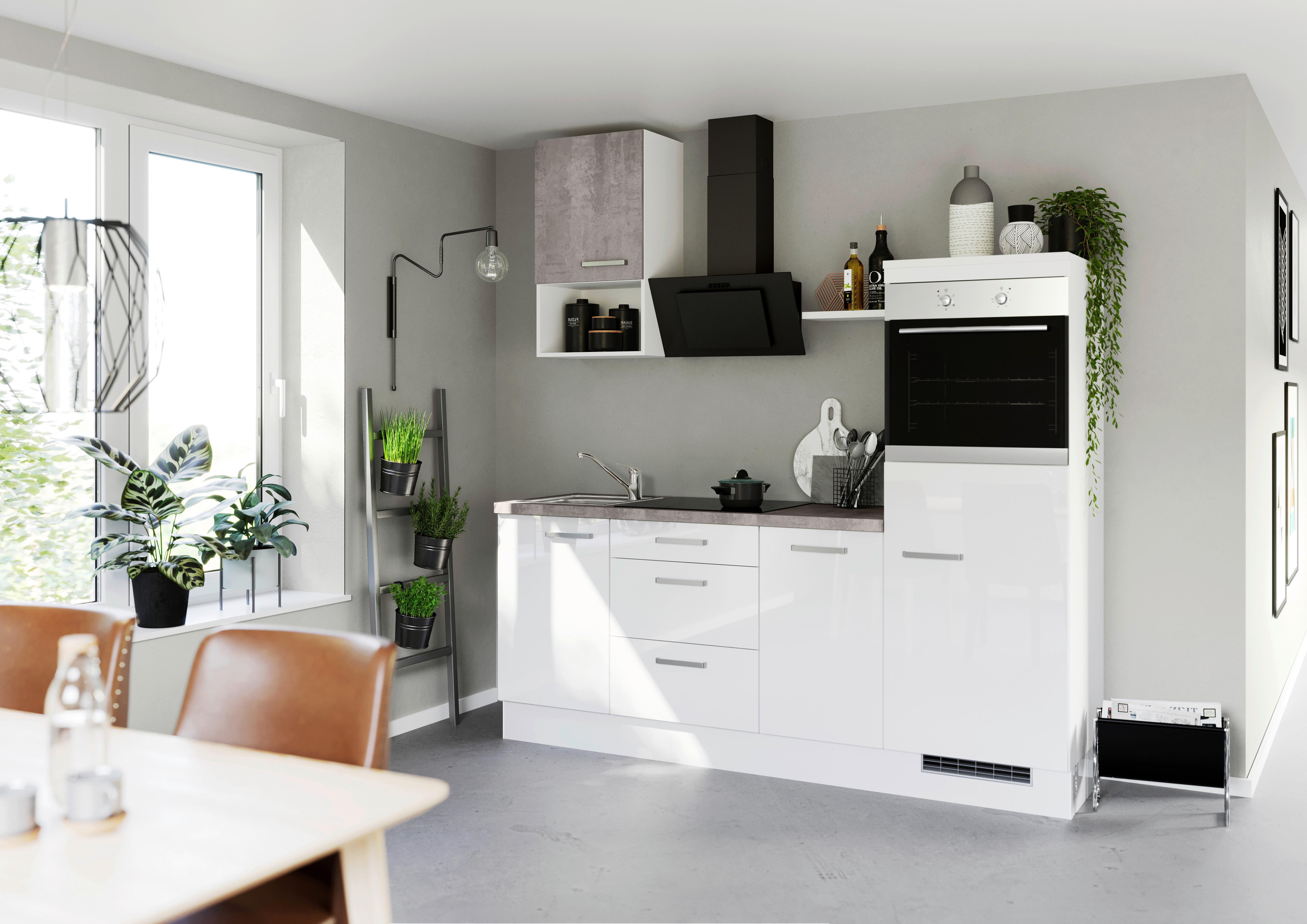 Küchenblock inkl. 5 E-Geräte IP4050 Weiß Hochglanz - Edelstahlfarben/Weiß Hochglanz, Trend, Holzwerkstoff/Metall (215cm) - Impuls