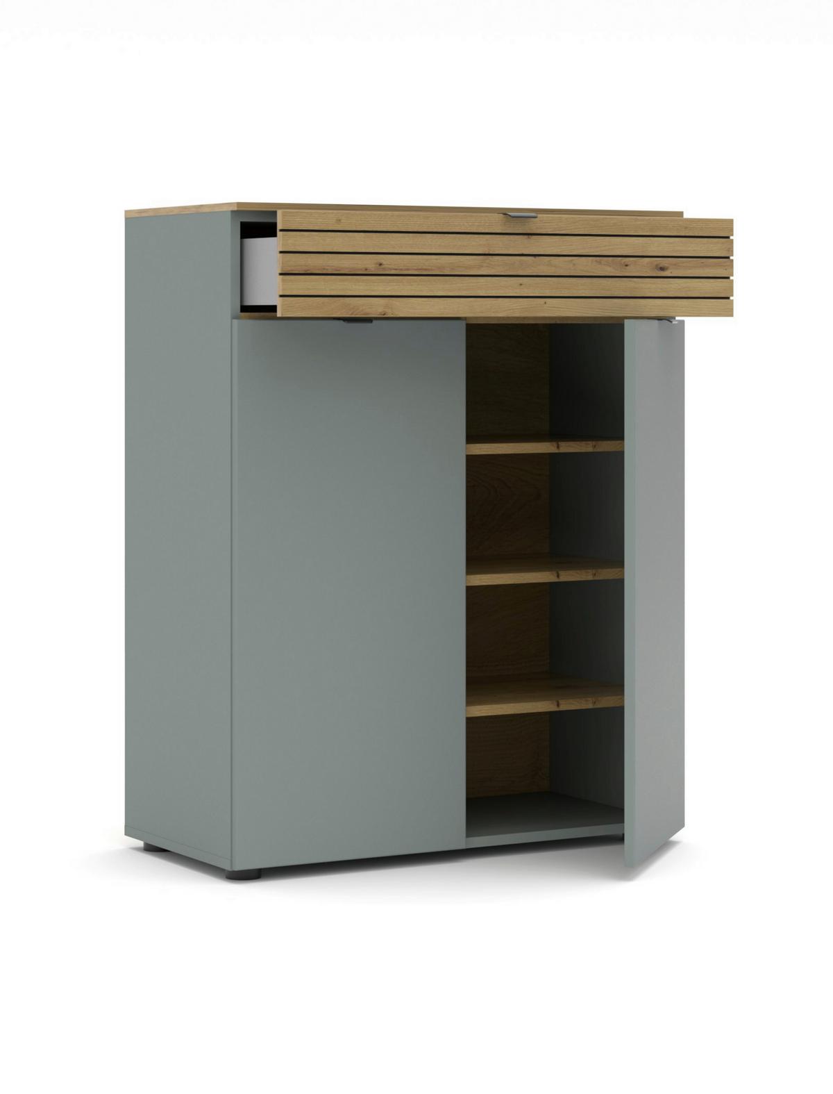 Kommode Bahia-M Grün/Eiche Artisan - Schwarz/Eiche Artisan, MODERN, Holzwerkstoff/Metall (81/101/39cm) - Mömax