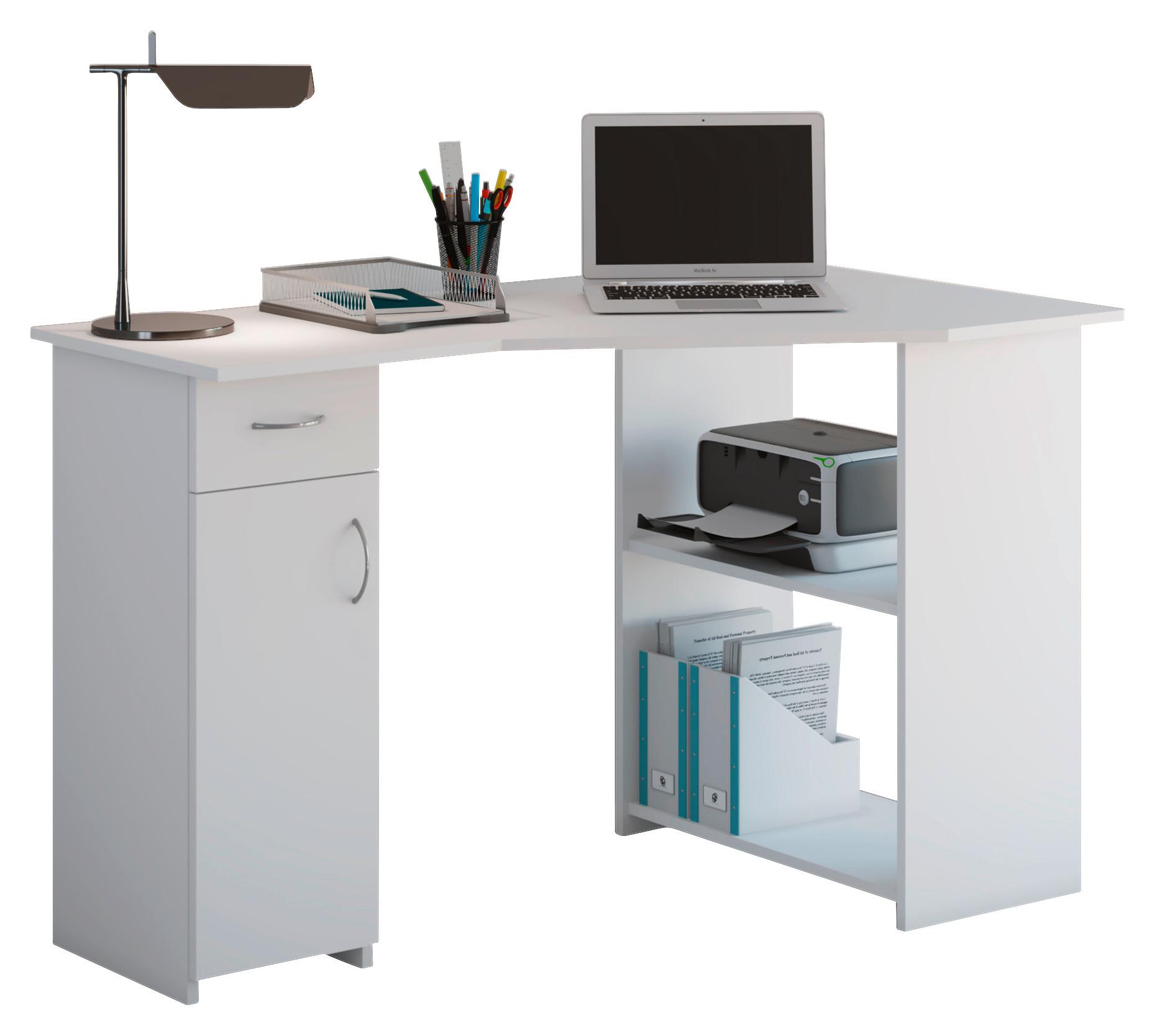 Kotna Pisalna Miza Linzia, Bela - barve nerjavečega jekla/bela, Konvencionalno, umetna masa/leseni material (77/118/76cm) - MID.YOU