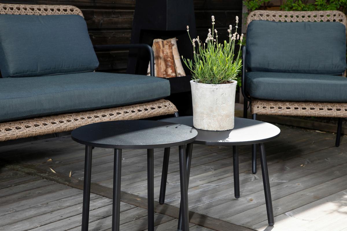 Loungegarnitur Paola 5-tlg. Rattan geflecht - Dunkelgrau/Schwarz, KONVENTIONELL, Naturmaterialien/Holz - Gardenson