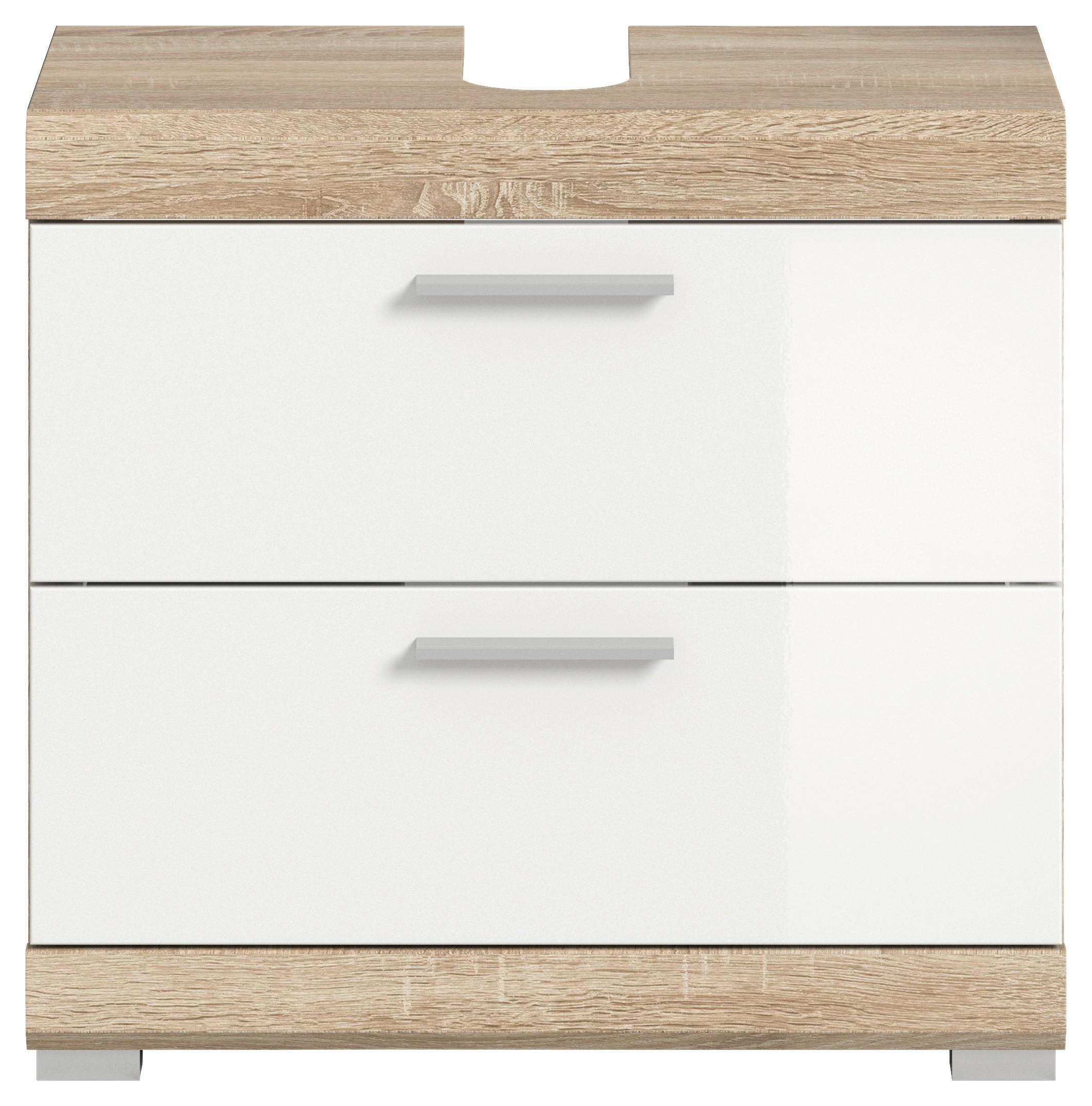 Waschbeckenunterschrank Lambada - Weiss Hochglanz/Silberfarben, Modern, Holzwerkstoff/Kunststoff (60/56/34cm) - MID.YOU