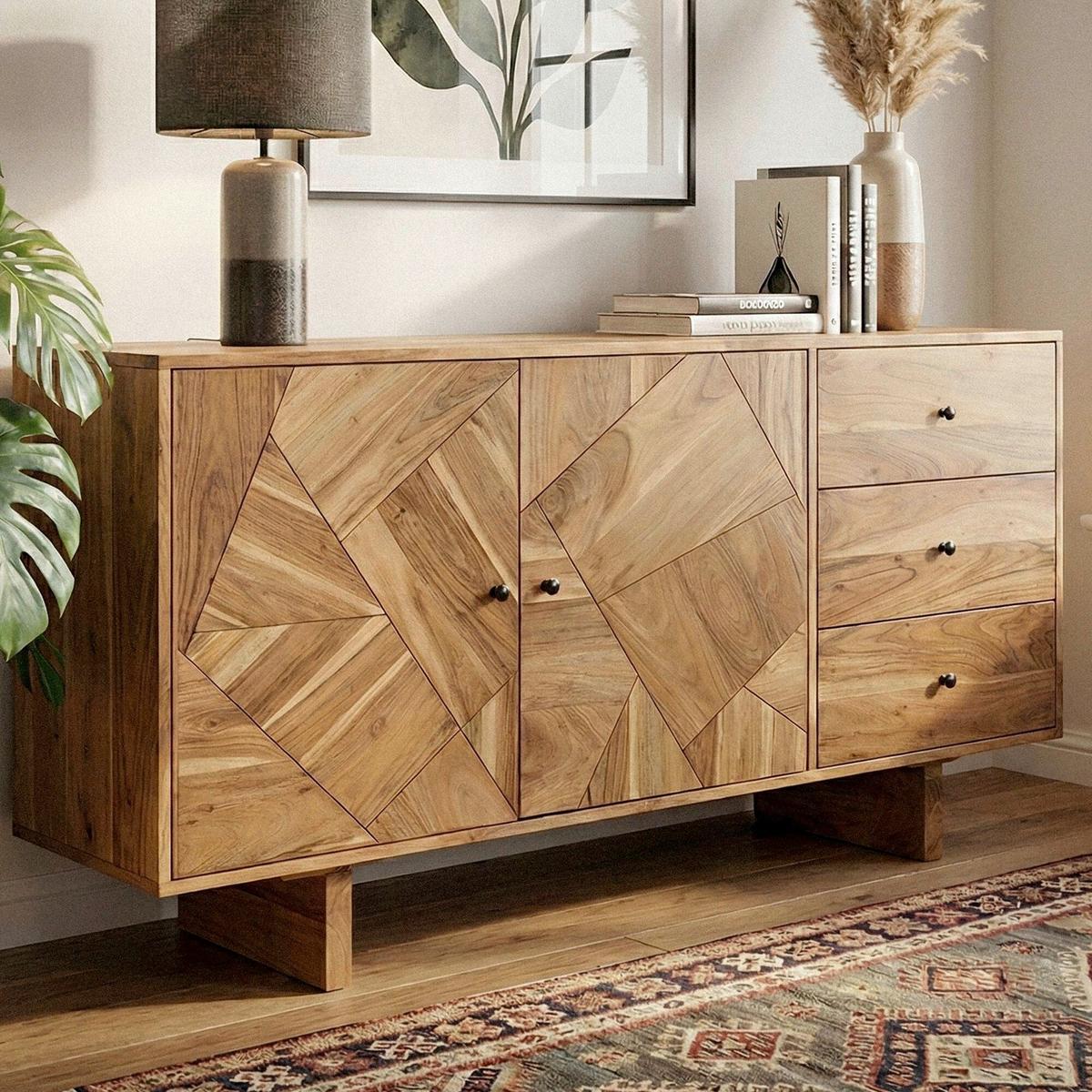 Sideboard Wl7.597 - Schwarz/Akaziefarben, Design, Holz/Metall (150/75/45cm) - Livetastic