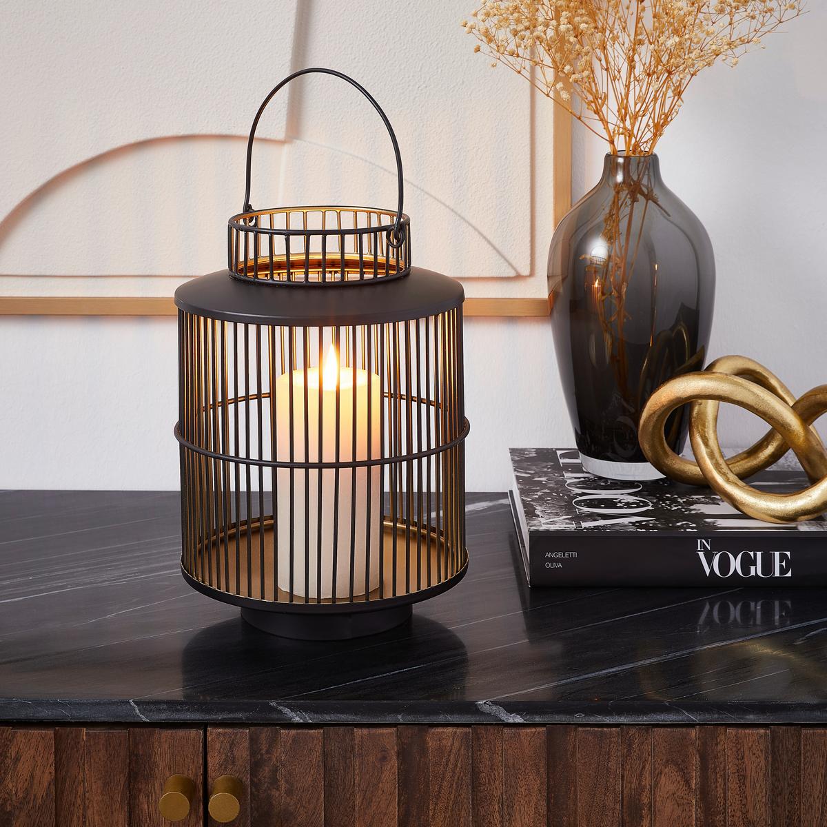 LATARNIA 32134B - czarny/kolor złoty, Design, metal (20cm) - Ambia Home