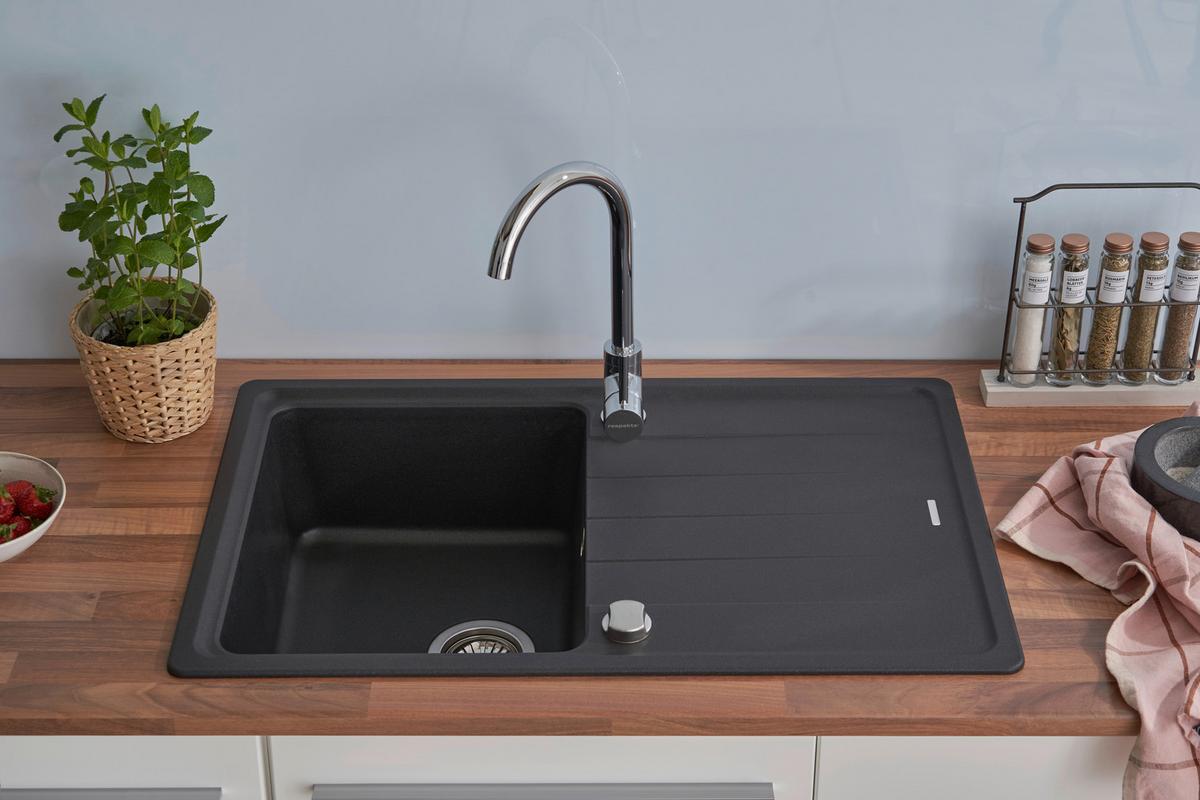 Granitspüle Columbia ca. 78x18,5x50 cm Schwarz - Schwarz, Trend, Stein (78/18,5/50cm) - Respekta