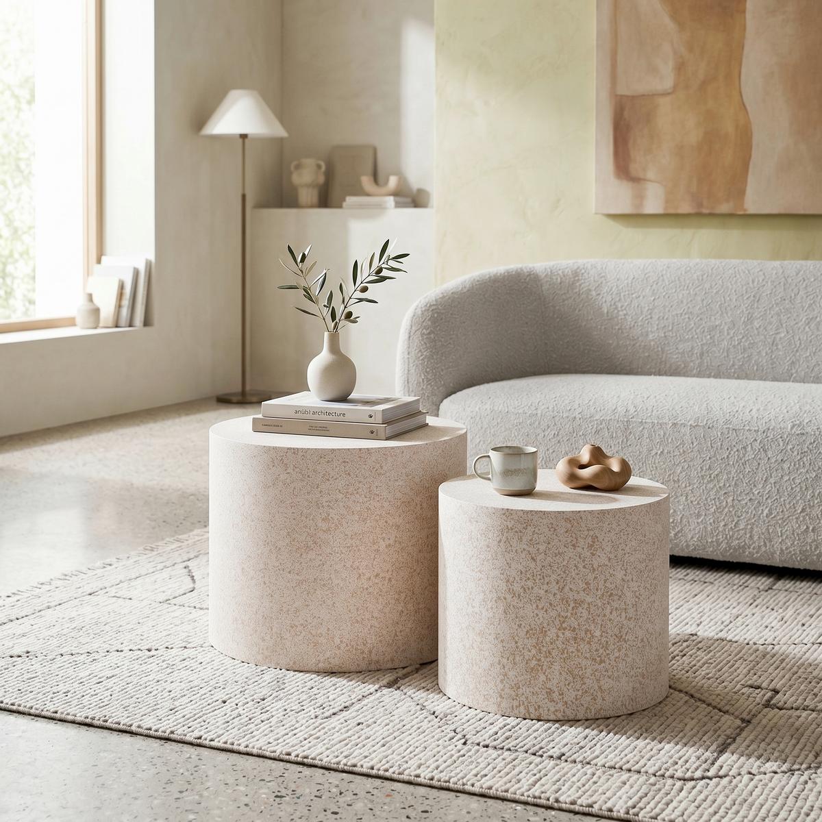 Beistelltisch Paul Beige Steinoptik, 2er Set - Sahara, MODERN, Holzwerkstoff (48/38/38/32cm) - Mömax