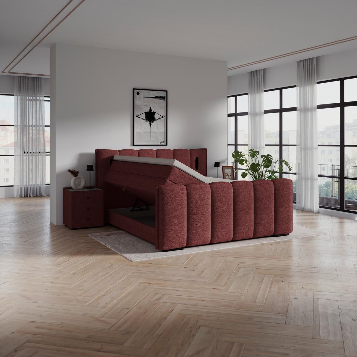 Boxspring Krevet Elysia - bordo/crna, Trend, drvni materijal/drvo (180/200cm) - Premium Living