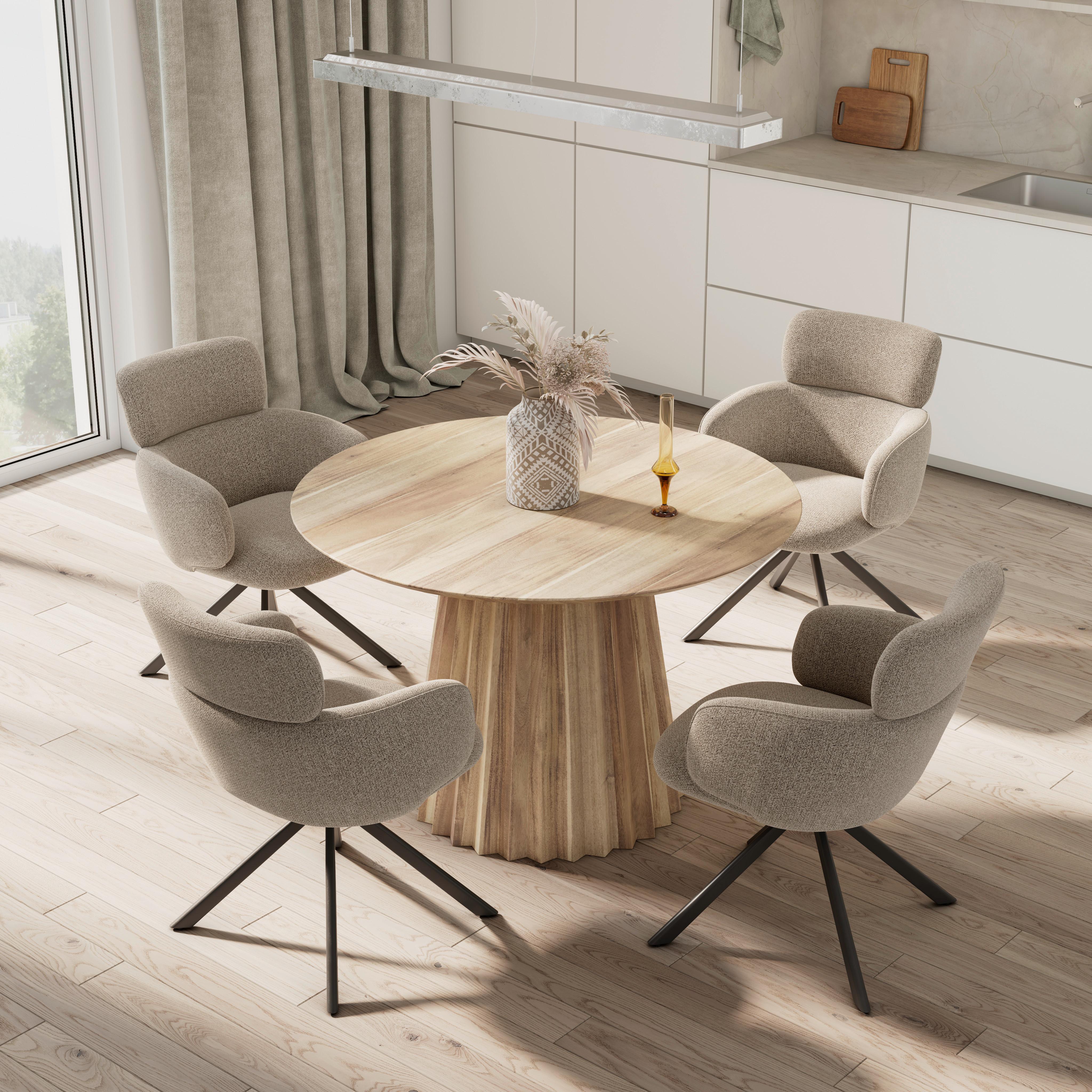 Armlehnstuhl Liora Braun Webstoff Drehbar Gepolstert - Schwarz/Braun, MODERN, Textil/Metall (57,5/84/61cm) - Bessagi Home