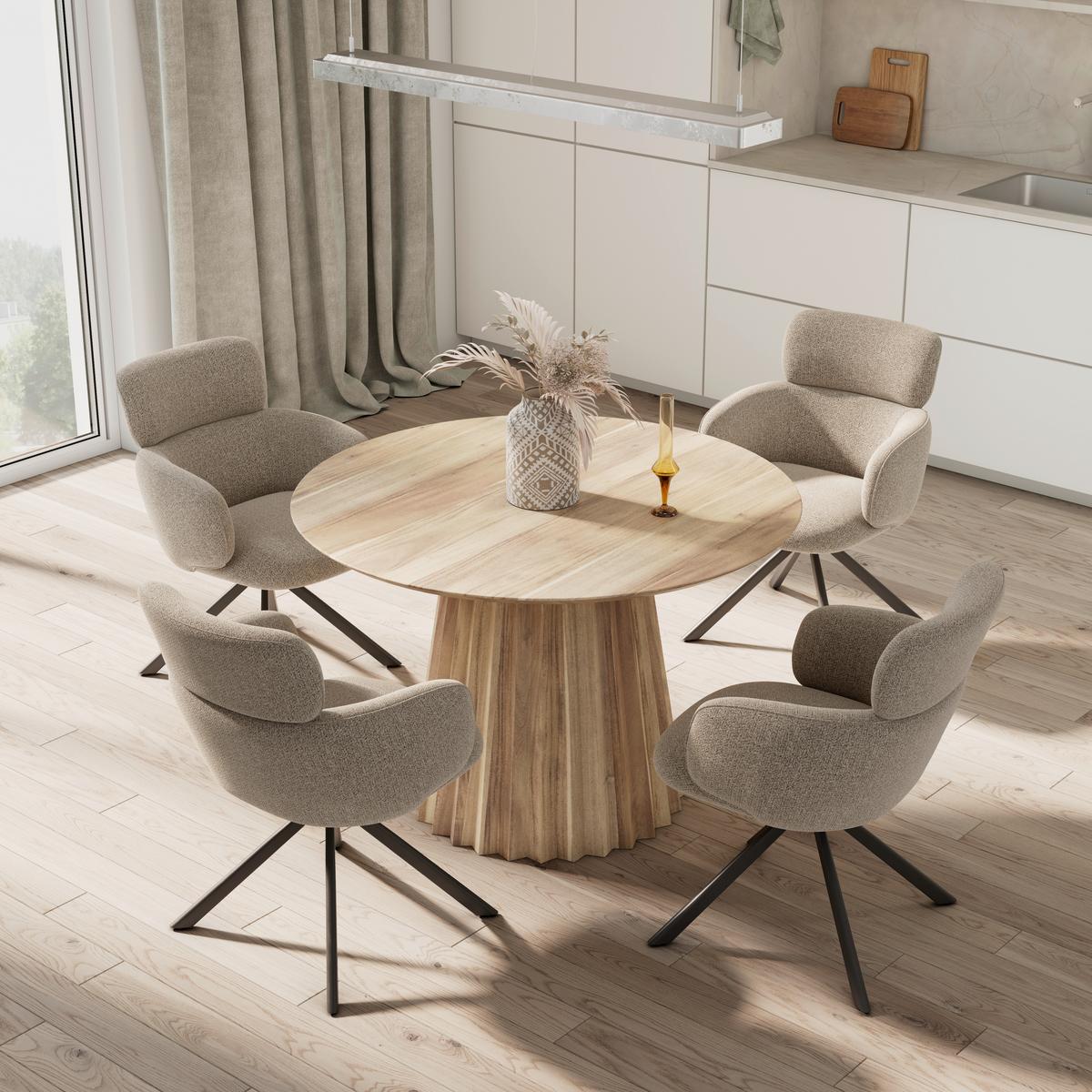 Armlehnstuhl Liora Braun Webstoff Drehbar Gepolstert - Schwarz/Braun, MODERN, Textil/Metall (57,5/84/61cm) - Bessagi Home