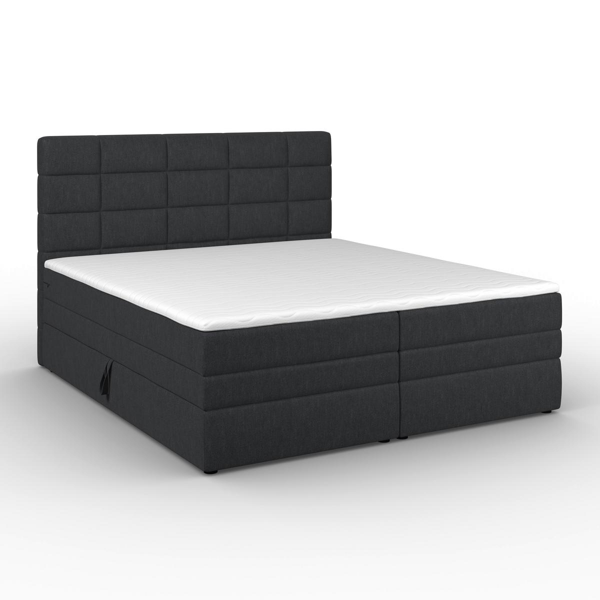 Boxspringbett Aria ca. 180x200 cm Dunkelgrau mit Topper - Dunkelgrau/Schwarz, MODERN, Holz/Kunststoff (180/200cm) - Bessagi Home