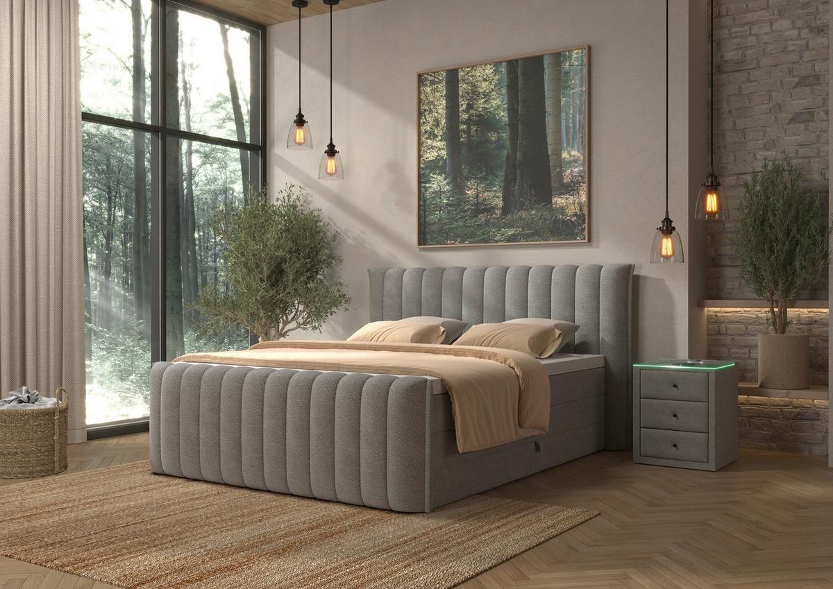 PAT BOXSPRING LINA - gri, Konventionell, plastic/lemn (200/220cm) - Premium Living
