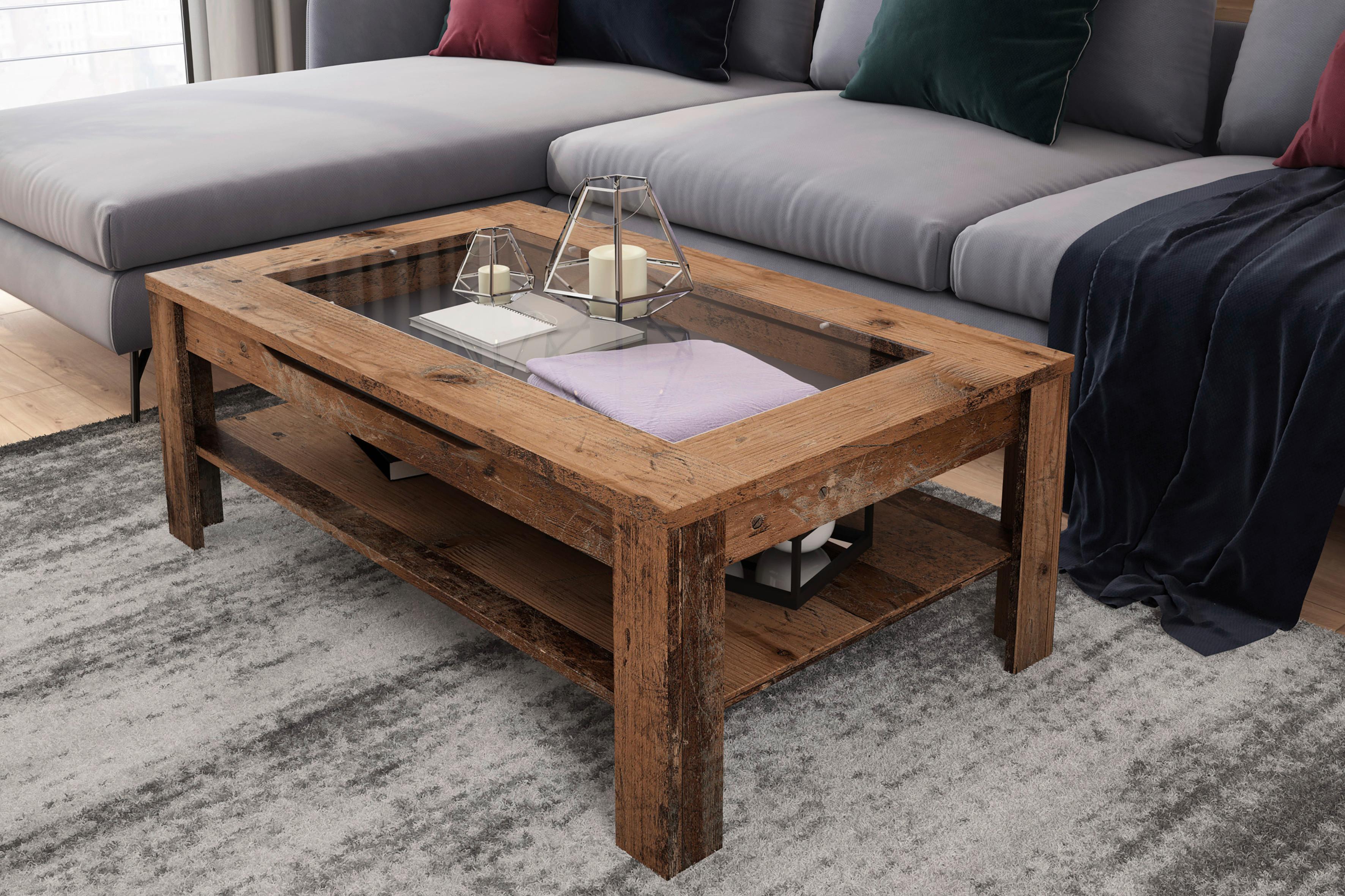 Couchtisch mit Ablagefach Ralph Braun - Anthrazit/Braun, Basics, Glas/Holzwerkstoff (110/67/43cm) - MID.YOU