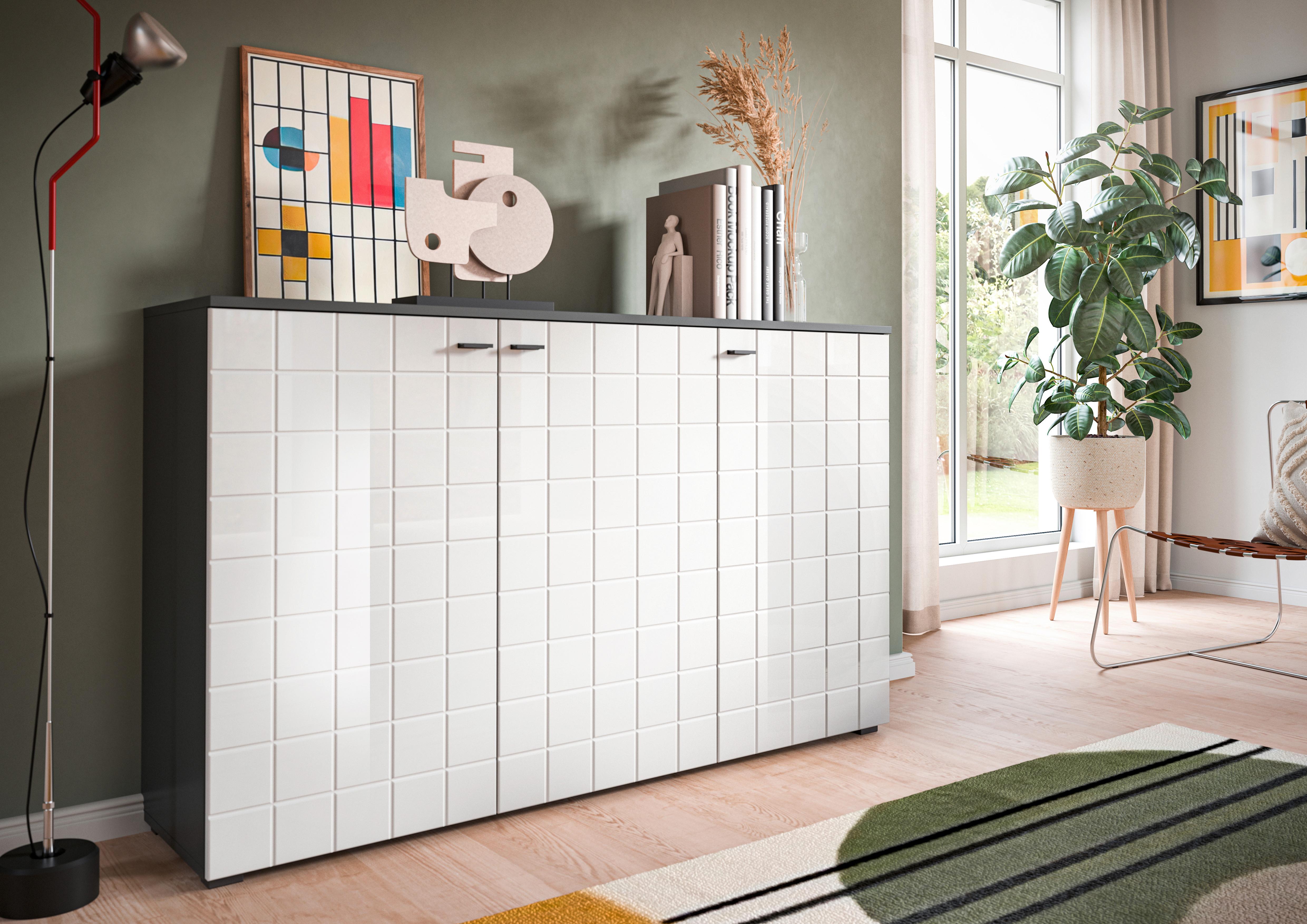 Komoda Monte, Bela, Antracit - črna/bela, Design, umetna masa/leseni material (138/87/37cm) - MID.YOU