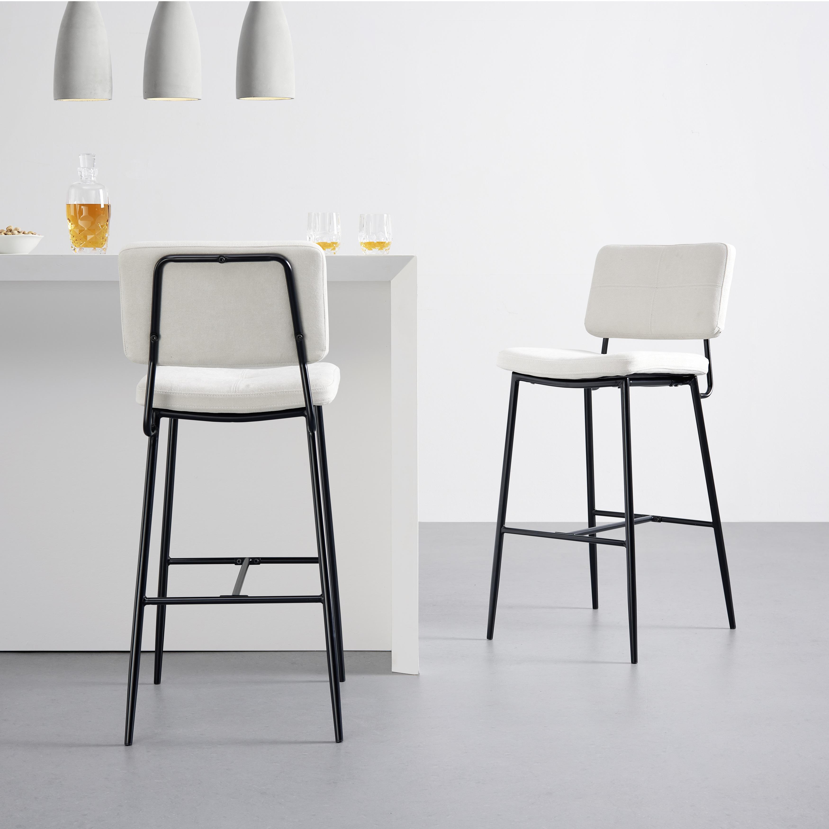 Barhocker "Neta", Webstoff, beige, Gepolstert - Beige/Schwarz, MODERN, Holz/Textil (43/103/52cm) - Bessagi Home