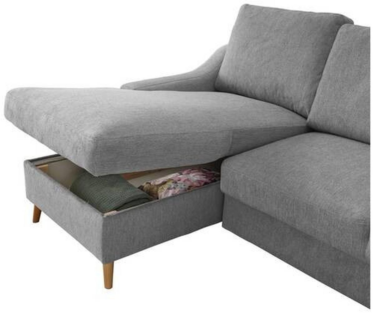 Wohnlandschaft Valentina Grau Mikrofaser - Dunkelrosa/Naturfarben, Design, Holz/Textil (150/228cm) - MID.YOU