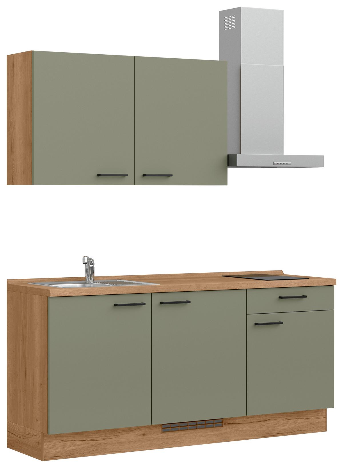 Küchenleerblock Senso Low o. Geräte Olivgrün - Eichefarben/Schwarz, MODERN, Holzwerkstoff/Metall (180cm) - Nobilia