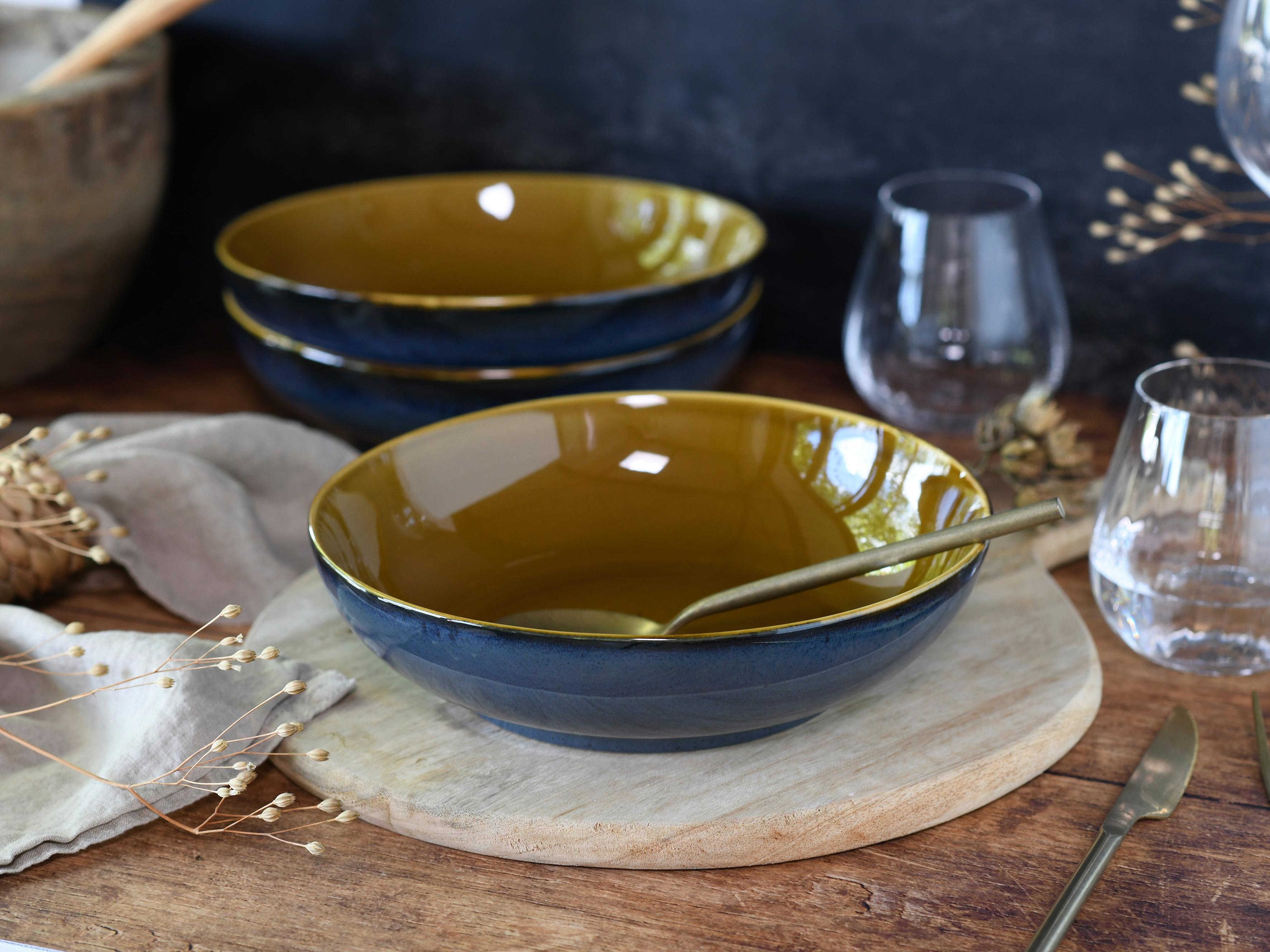 Schüsselset Mallorca Blau/Braun,  4-teilig - Blau/Braun, Basics, Keramik (22,5cm) - Creatable