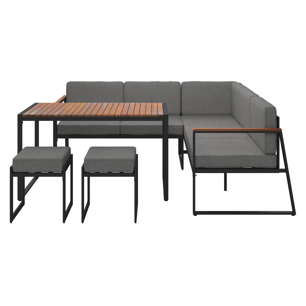 Loungegarnitur-Set Mila aus Akazie massiv - Grau, MODERN, Holz/Metall (190/72/76cm) - Based
