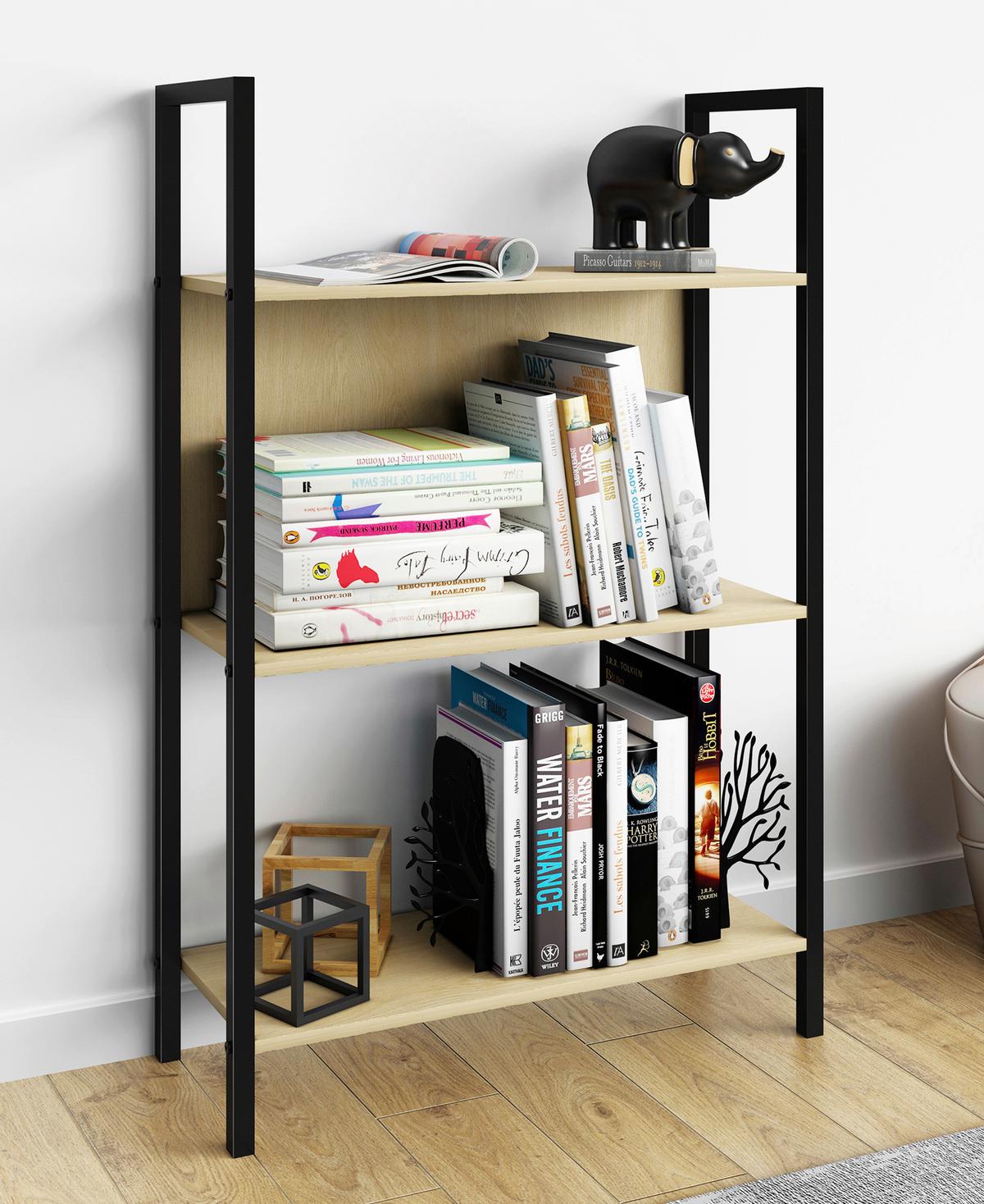 ÉTAGÈRE FLAKOS 3 - chêne miel/noir, Design, métal/matériau de bois (56/100/24cm) - MID.YOU
