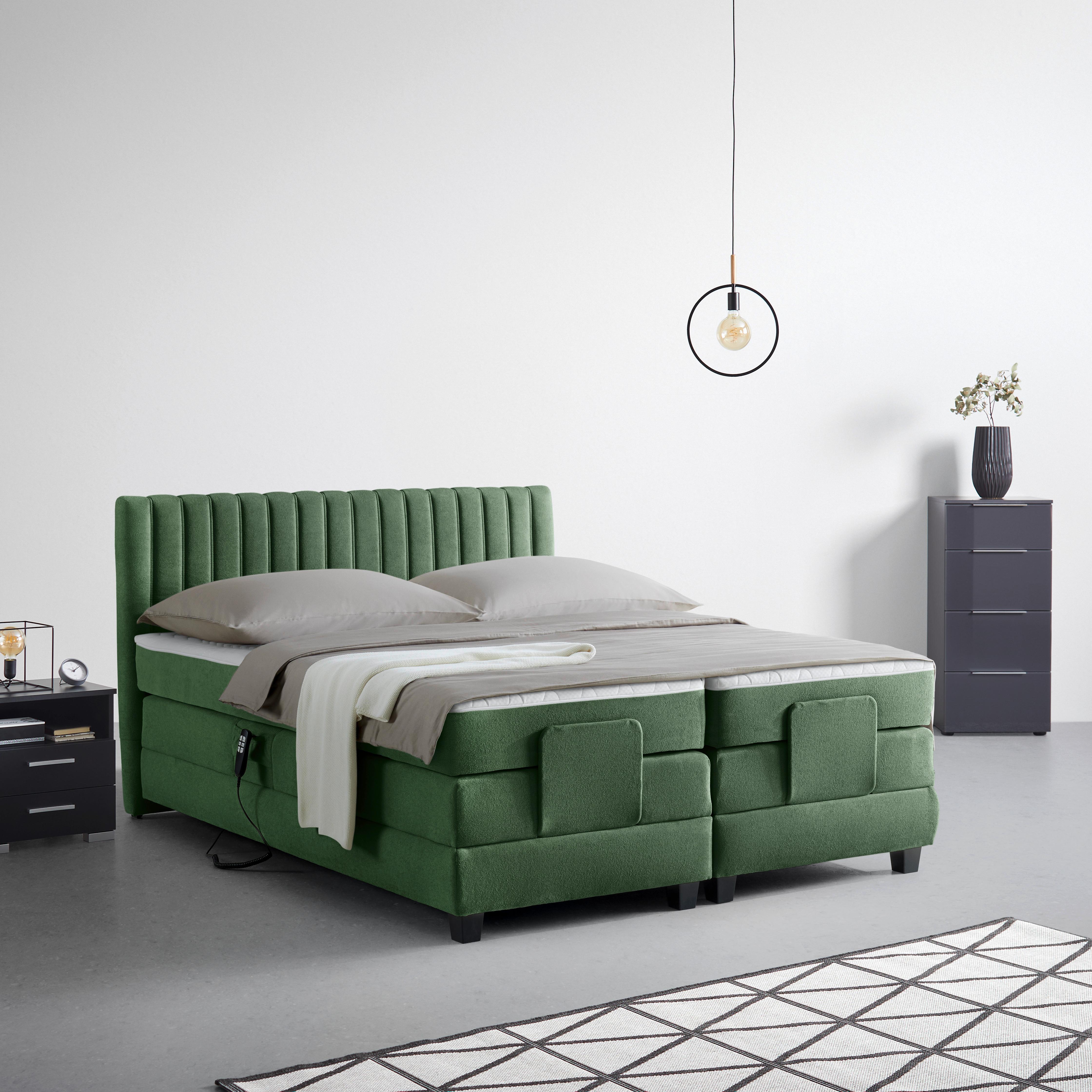 Boxspringbett Dixon Dunkelgrün ca. 180x200cm - Dunkelgrün/Schwarz, Konventionell, Holz/Holzwerkstoff (180/200cm) - Premium Living