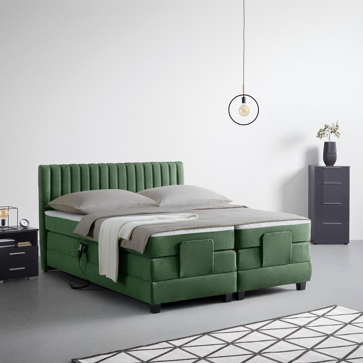 Boxspringbett Dixon Dunkelgrün ca. 180x200cm - Dunkelgrün/Schwarz, Konventionell, Holz/Holzwerkstoff (180/200cm) - Premium Living