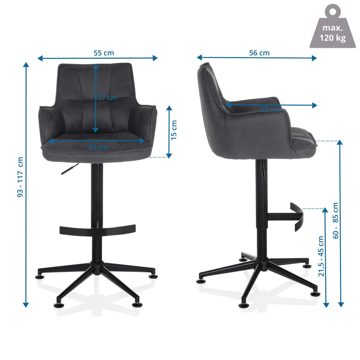 Barski Stol Solao Life High, Antracit - črna/antracit, Moderno, kovina/umetna masa (55/93/56cm) - MID.YOU