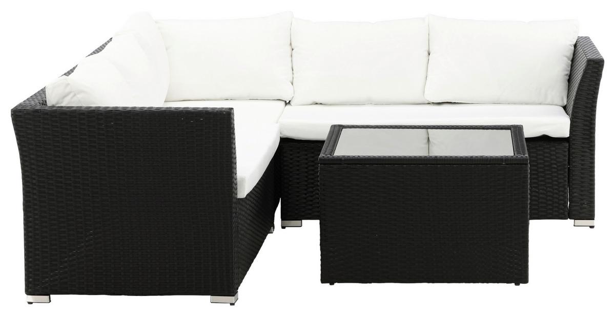 Loungegarnitur Haiti Schwarz, Kunststoffgeflecht - Schwarz, KONVENTIONELL, Kunststoff - Gardenson