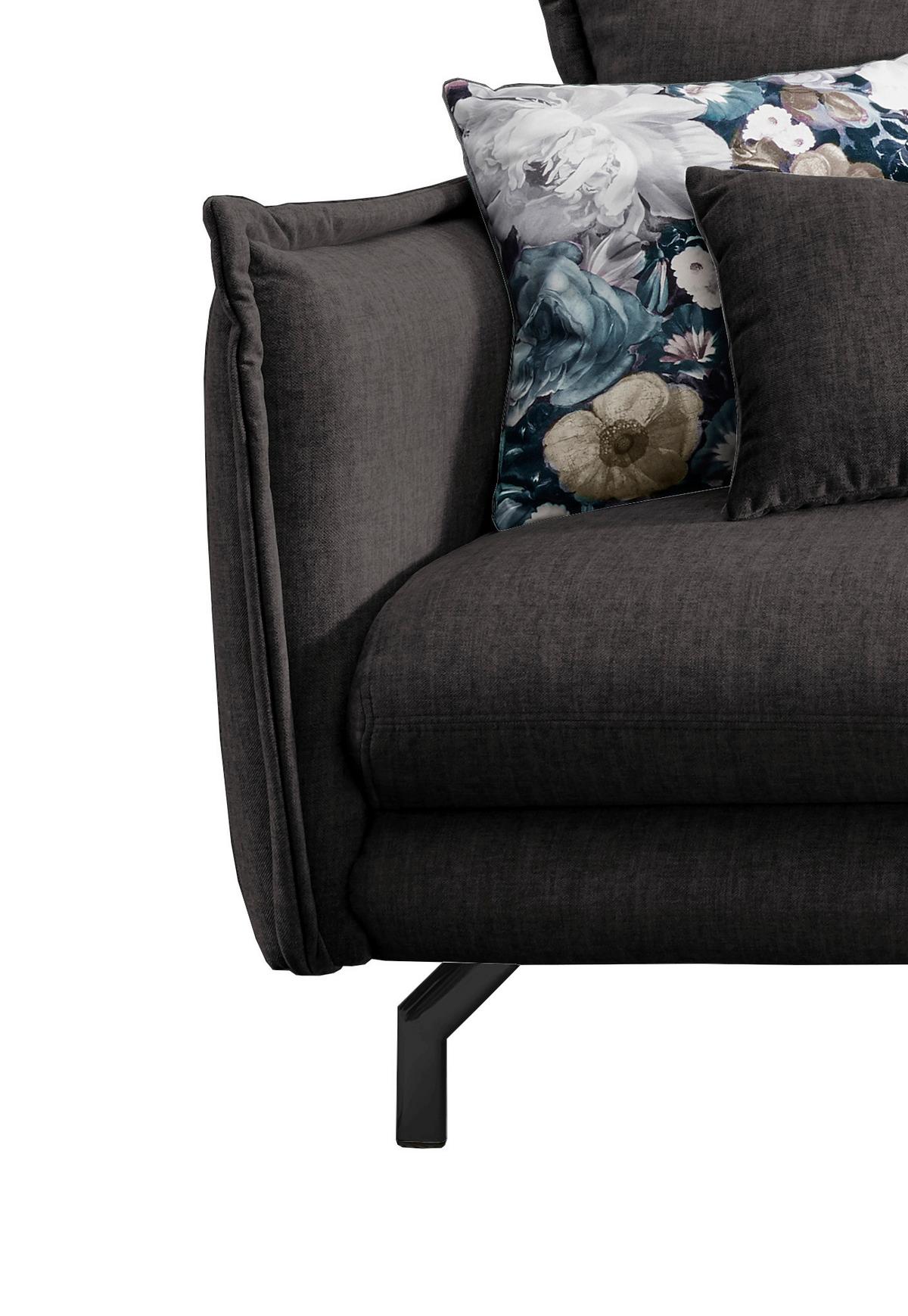 Wohnlandschaft Lava Anthrazit Velours - Türkis/Anthrazit, MODERN, Textil/Metall (255/180cm) - Livetastic