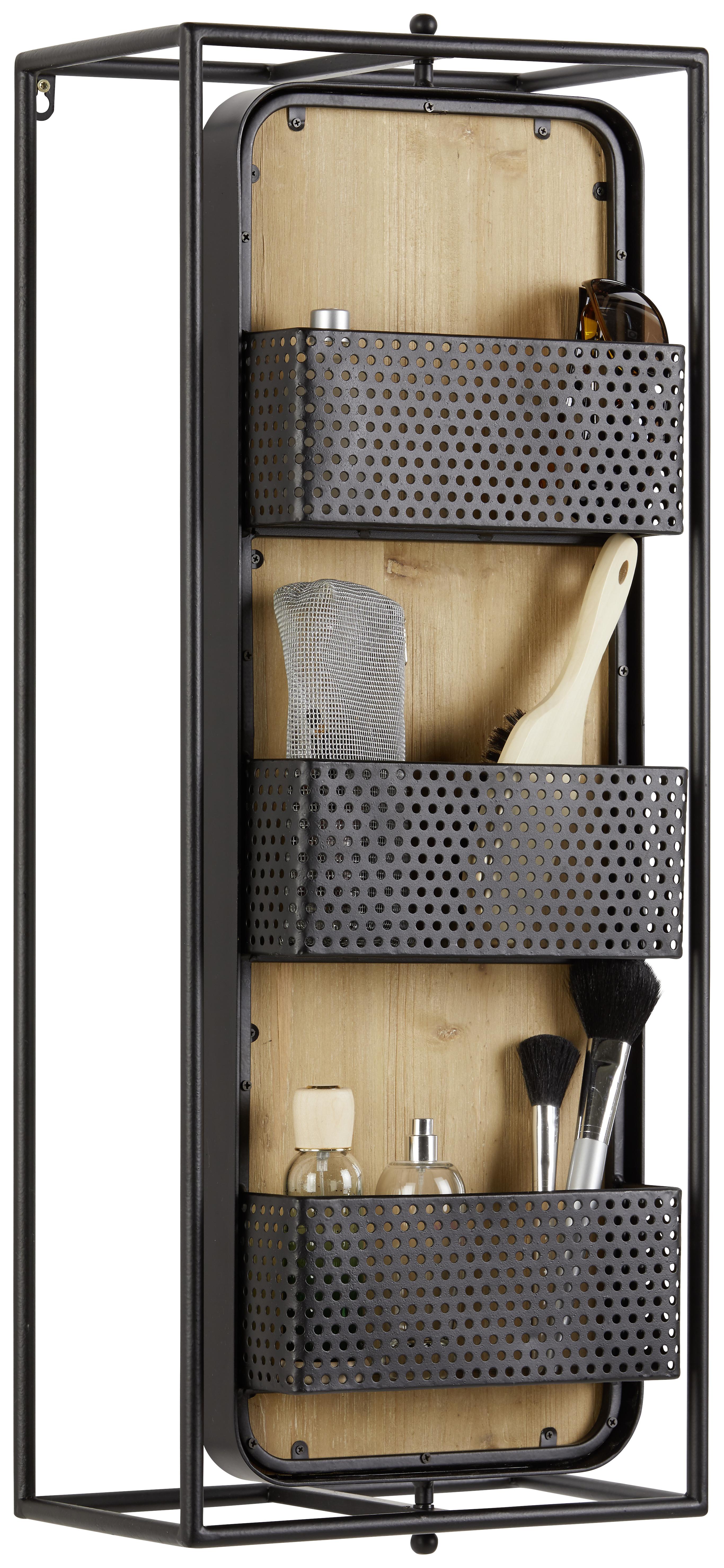 Regal aus Eisen in Schwarz - Hellbraun/Dunkelgrau, Lifestyle, Glas/Holz (32cm) - Modern Living