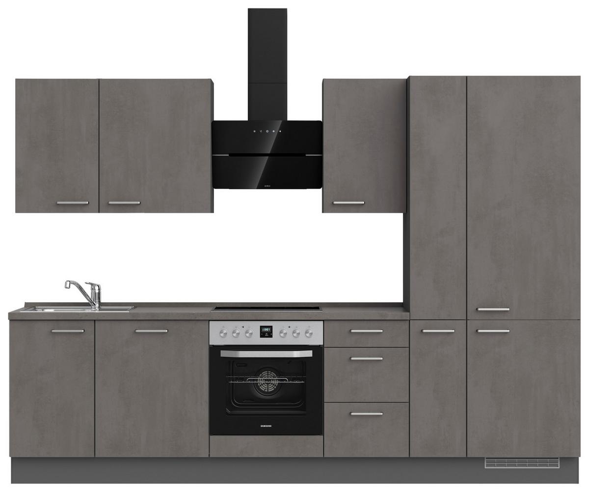 Küchenblock Riva High m. Geräten Schieferfarben - Schieferfarben/Edelstahlfarben, MODERN, Holzwerkstoff/Metall (300cm) - Nobilia