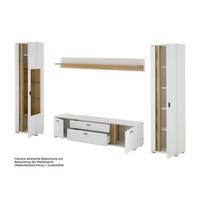 WOHNWAND LONG ISLAND - Eiche Wotan/Silberfarben, Design, Glas/Holzwerkstoff (330/200/42cm) - MID.YOU