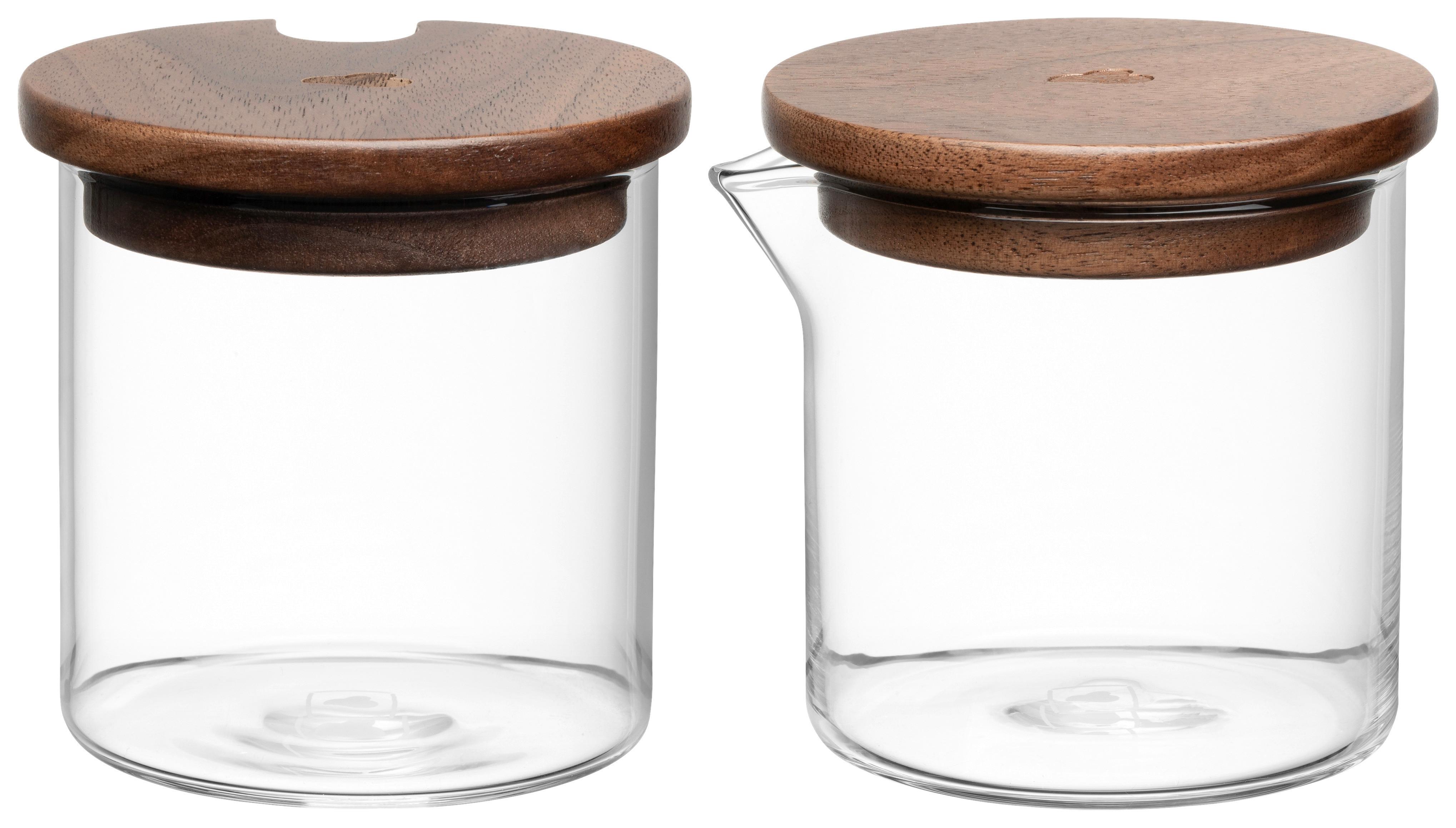 ZESTAW DO MLEKA I CUKRU 055200 - przejrzysty/brązowy, Design, drewno/szkło (7,8/7,5/7,8cm) - Leonardo