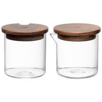 ZESTAW DO MLEKA I CUKRU 055200 - przejrzysty/brązowy, Design, drewno/szkło (7,8/7,5/7,8cm) - Leonardo