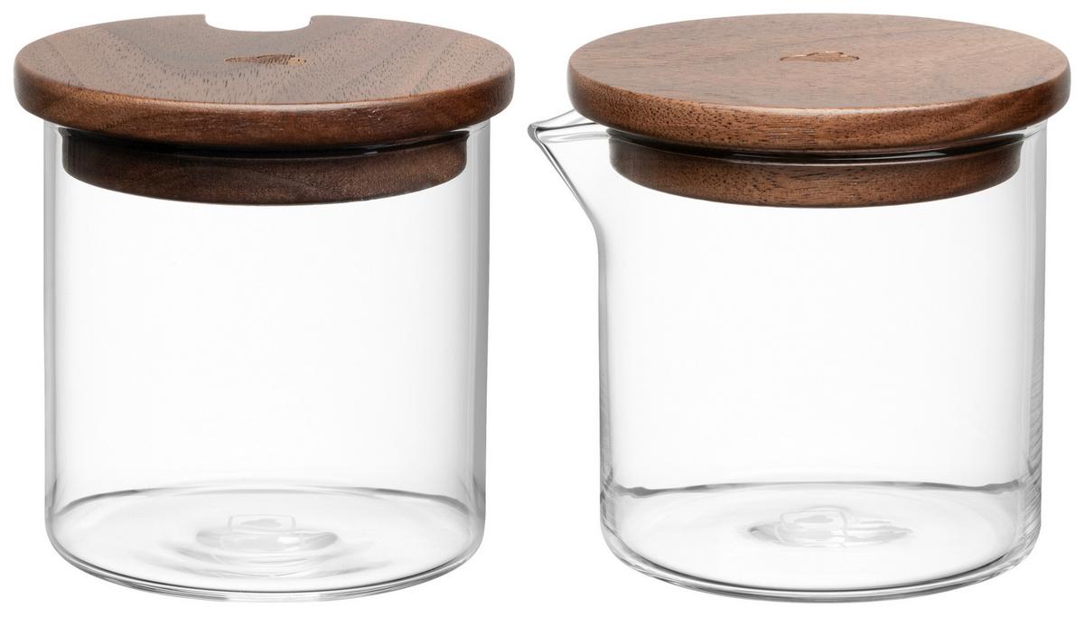 ZESTAW DO MLEKA I CUKRU 055200 - przejrzysty/brązowy, Design, drewno/szkło (7,8/7,5/7,8cm) - Leonardo