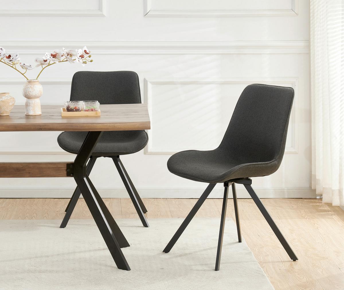 STUHL-SET EMILIA - Anthrazit/Schwarz, Modern, Textil/Metall (52/85/61cm) - MID.YOU
