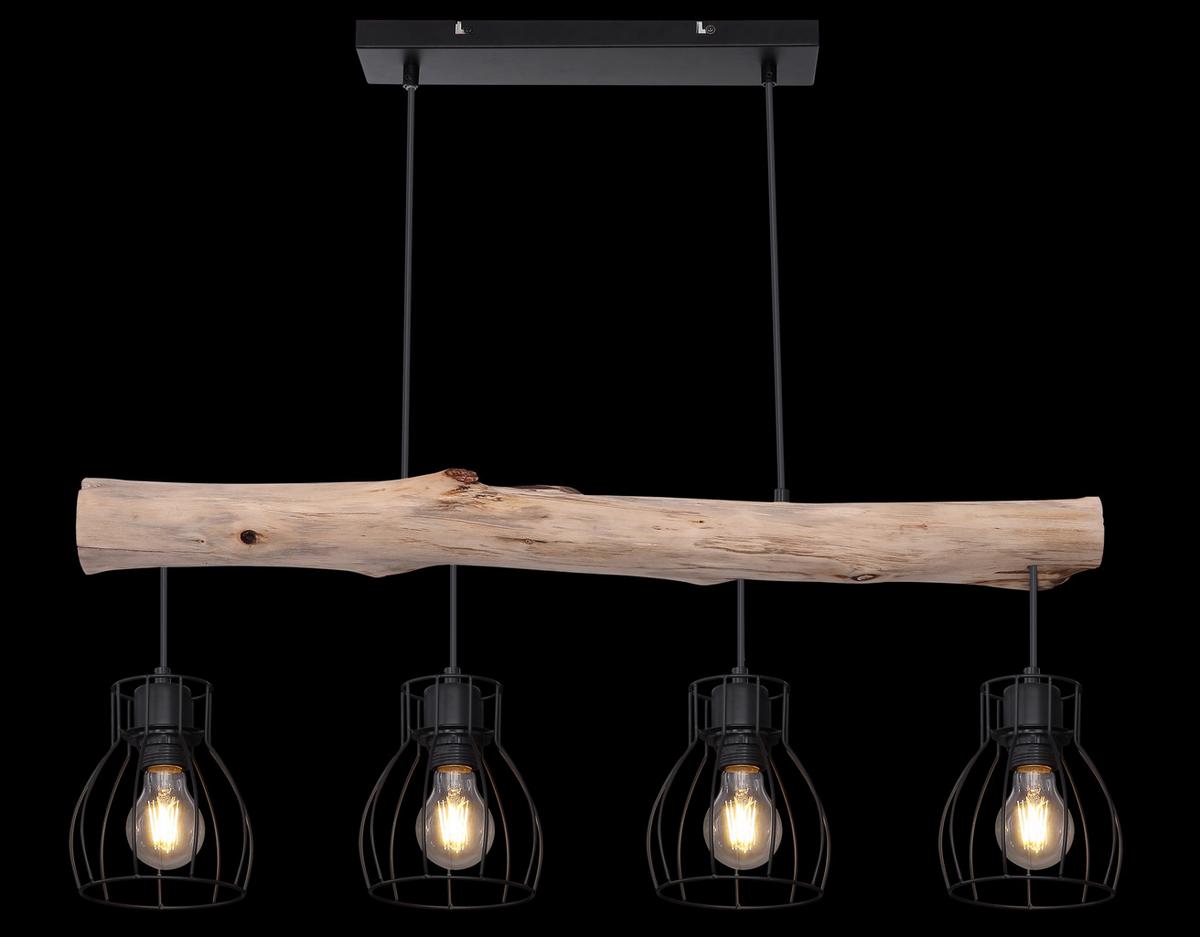 Hängeleuchte Mina in Naturfarben max. 40 Watt - Schwarz/Naturfarben, Basics, Holz/Metall (82,5/13,6/140cm) - Globo