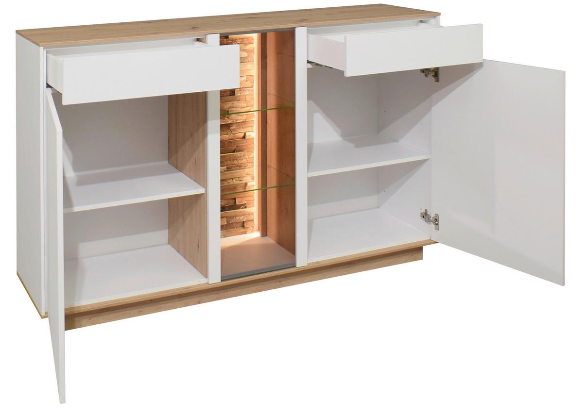 Sideboard Halvar Weiß/Eiche Artisan - Weiß/Eiche Artisan, MODERN, Glas/Holz (159/96/42cm) - Premium Living