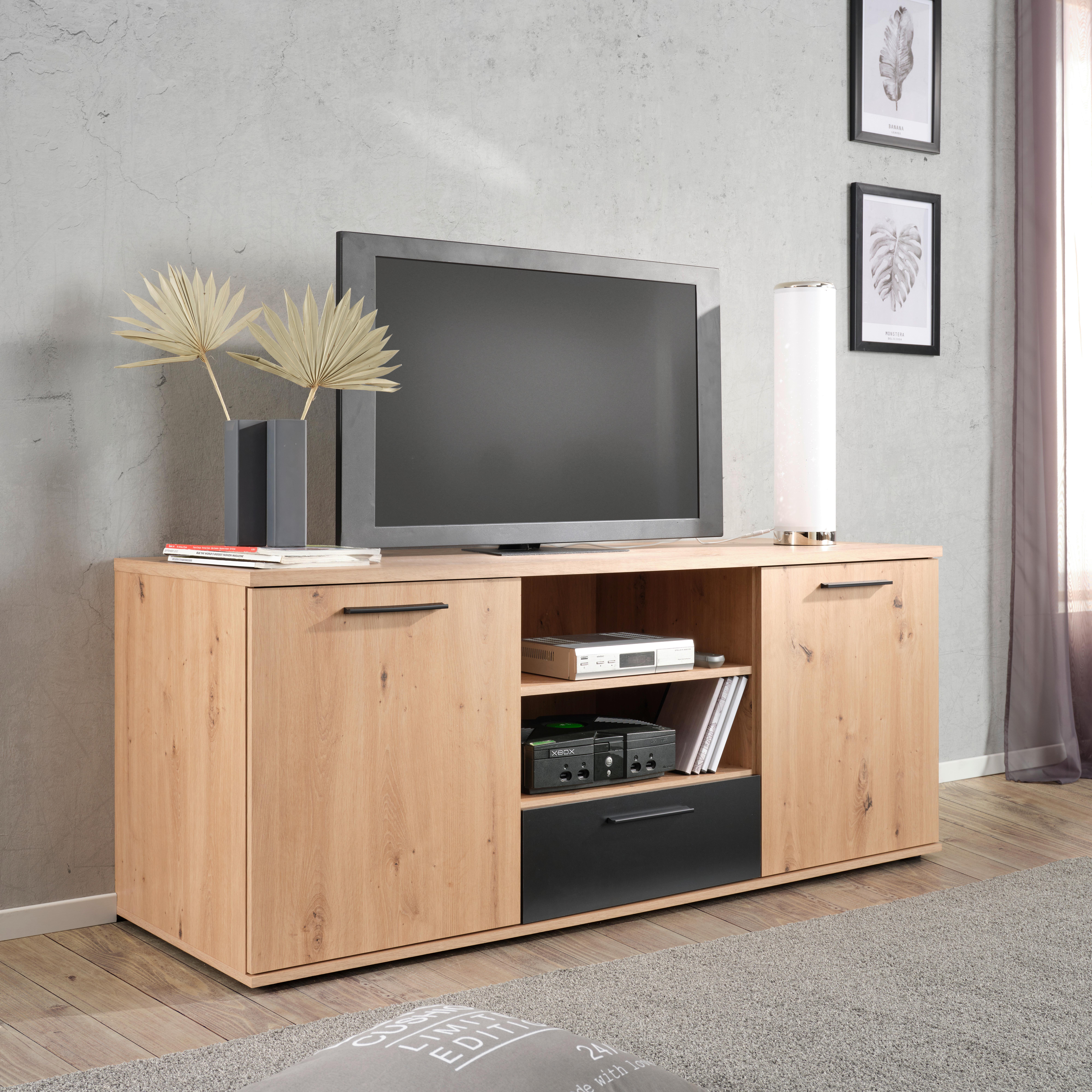 TV-Element in Eichefarben/Schwarz - Eichefarben/Schwarz, Konventionell, Holzwerkstoff/Kunststoff (154,8/62,2/52,3cm) - Mömax